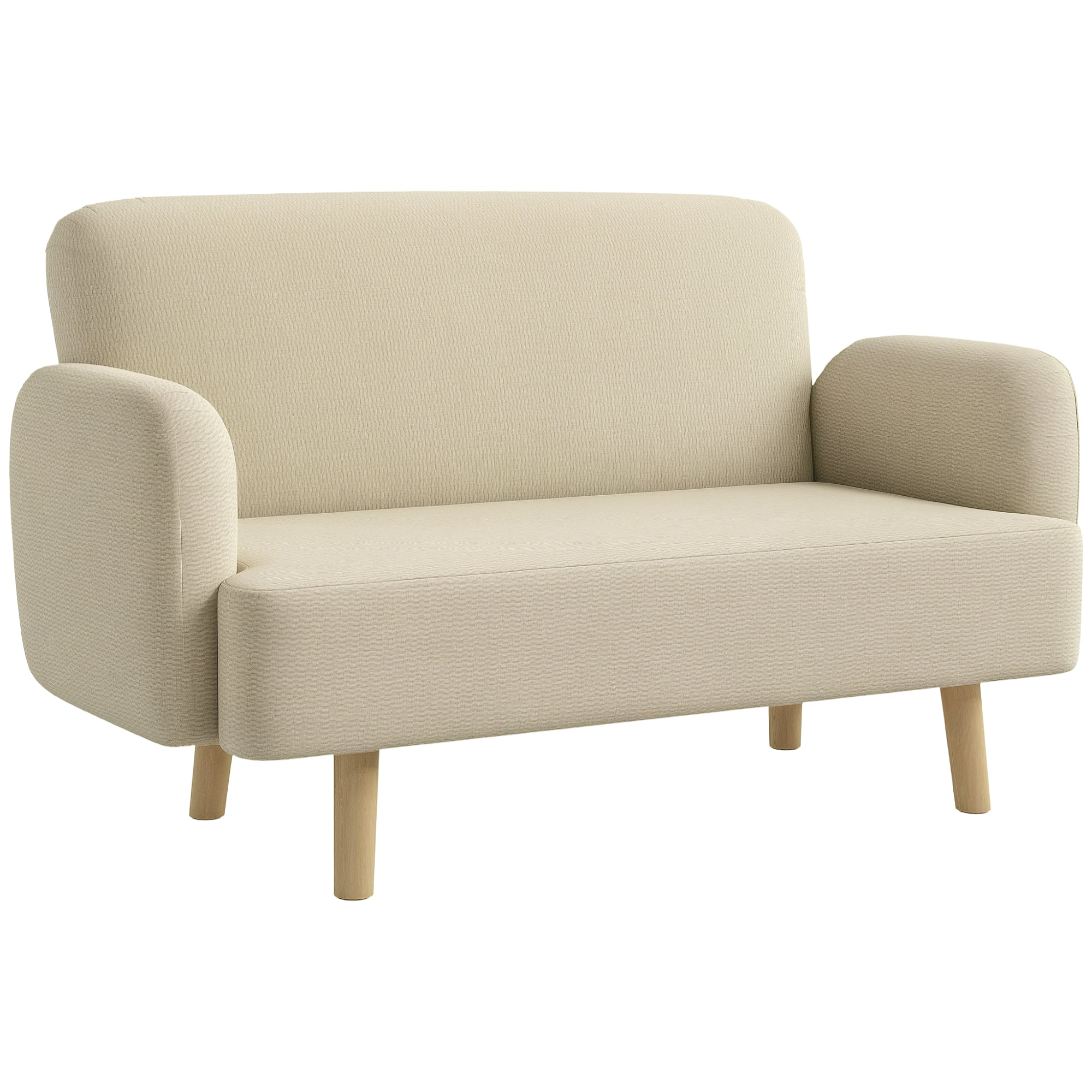2-Seater Modern Scandinavian Fabric Sofa with Armrests, 2-Seater Sofa with 21 cm Padding Wooden Legs for Living Room, Lounge, Home and Office, 140x74x79 cm, Cream