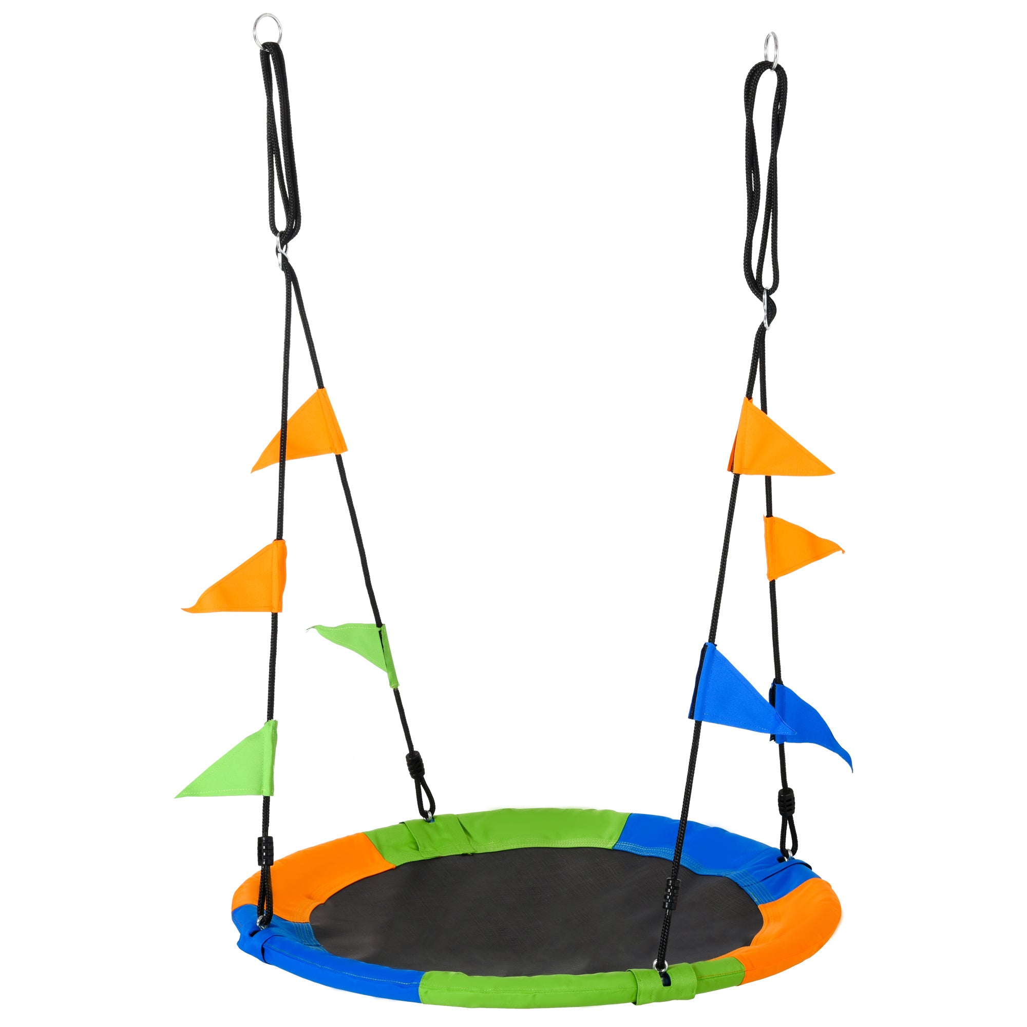Outsunny Nestschaukel Ø 100 x 120-180 cm höhenverstellbar mit Seilen und Fahnen für Kinder und Erwachsene bis 80 kg Tragfähigkeit, Indoor und Outdoor, Multicolor