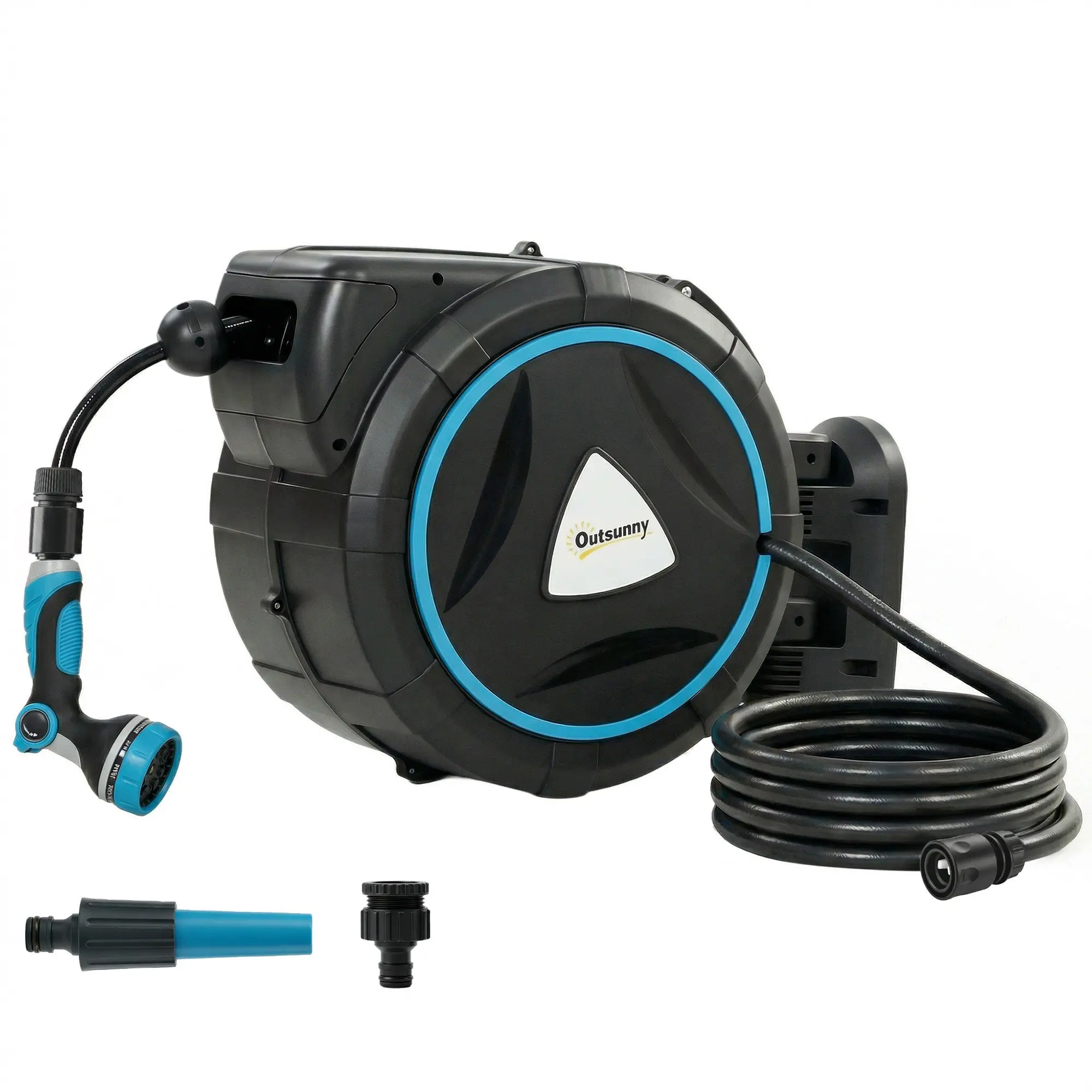 Retractable Wall Hose Reel, 75 ft + 6.6 ft Hose (23 m + 2 m), Auto-Retract, 10+2 Spray Nozzle, Flexible Irrigation & Car Wash, Blue