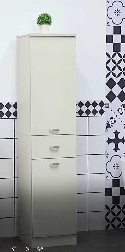 Wooden Bathroom Cabinet with 2 Cabinets, Central Drawer, and Adjustable Shelves, 34x34x150cm, Wood Color