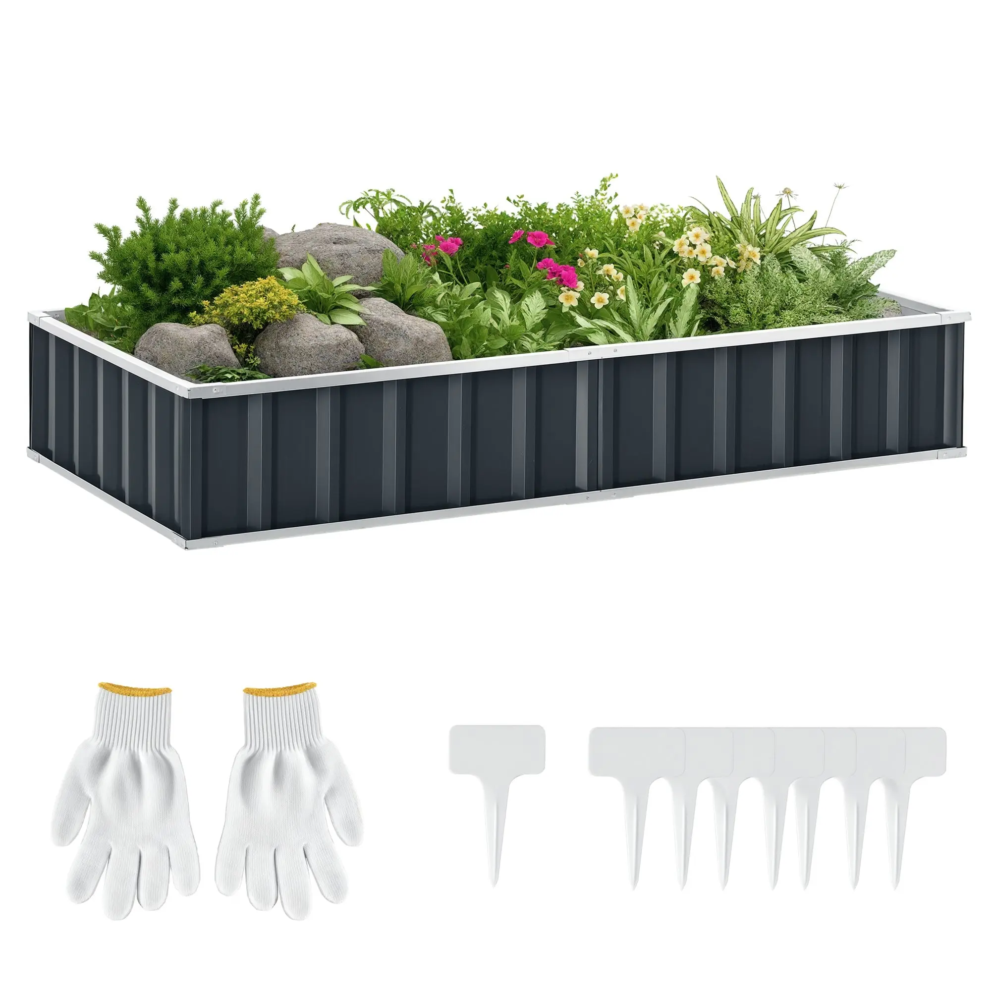 Urban Garden 174x90x30 cm Steel Garden Bed Includes Gloves Rectangular Planter for Crops Plants Flowers for Terrace Balcony Outdoor Gray