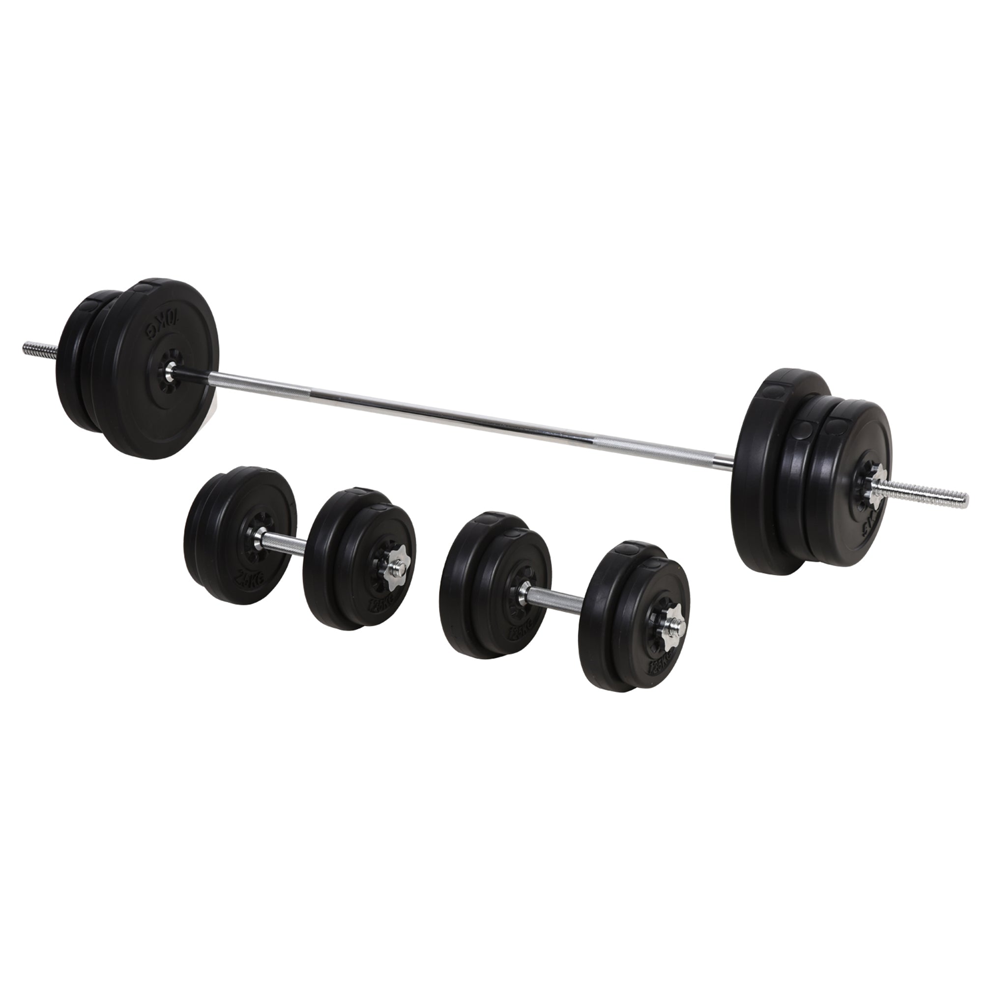HOMCOM Σετ Βαρών 55 kg με Αλτήρες και Ρυθμιζόμενη Μπάρα 2 σε 1 170 cm για Προπόνηση Στο Σπίτι