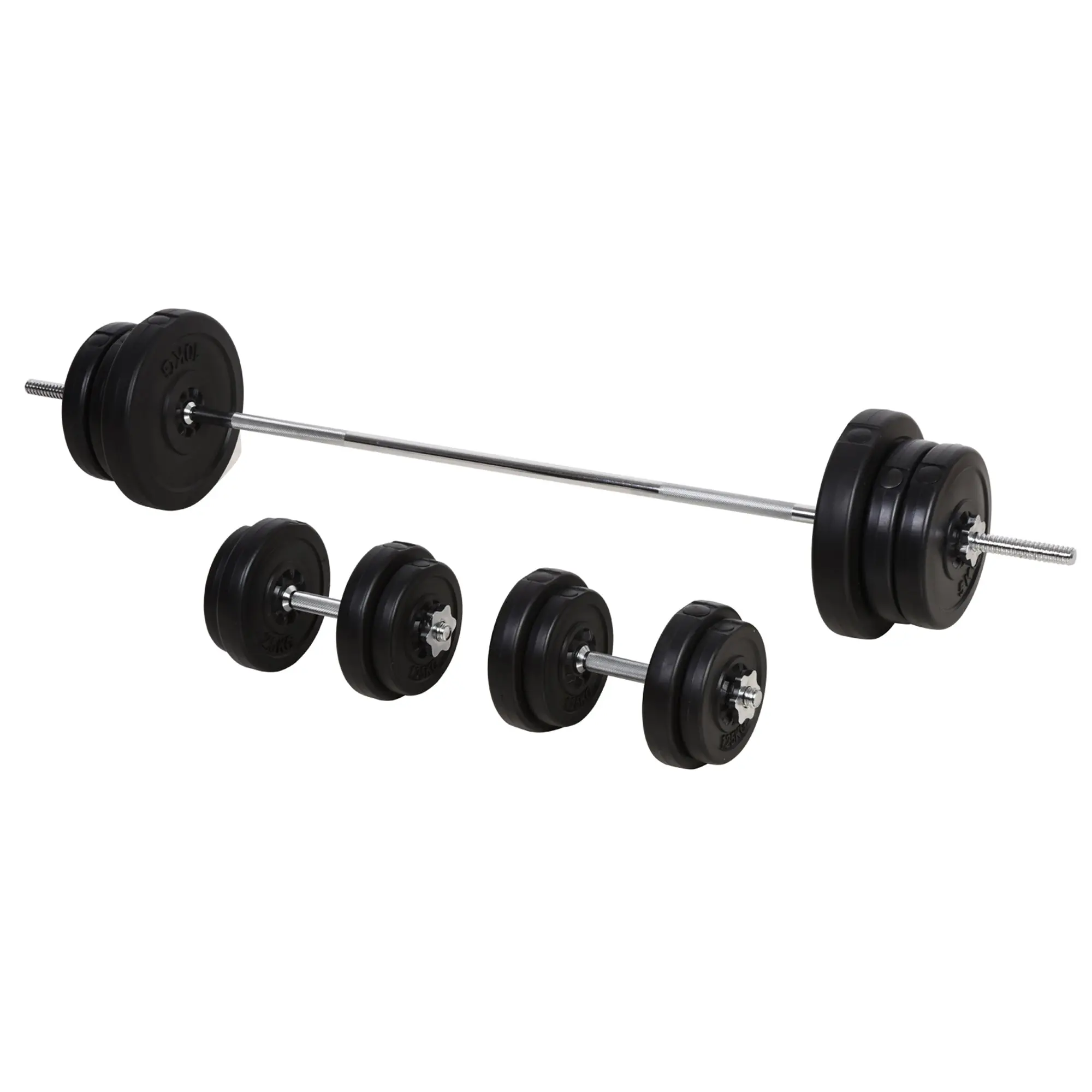 55 kg Weight Set with Dumbbells and Adjustable 2-in-1 Barbell with 170 cm Bar for Bodybuilding Fitness Training at Home Gym Black