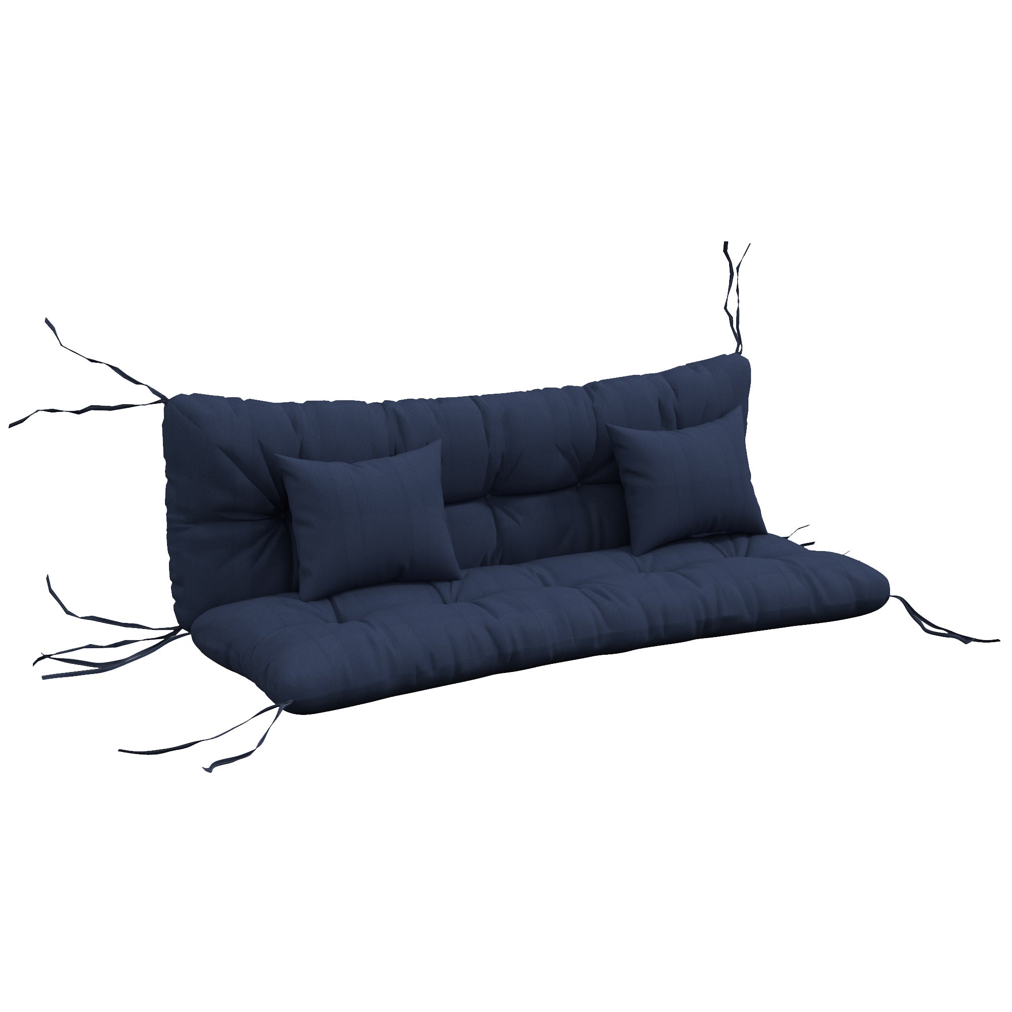 Outsunny 4-delat tuftat sittdyna-set för bänk, 150 x 50 cm, vattenavvisande med knytband, 10 cm sittdyna & 12 cm ryggdyna, marinblå