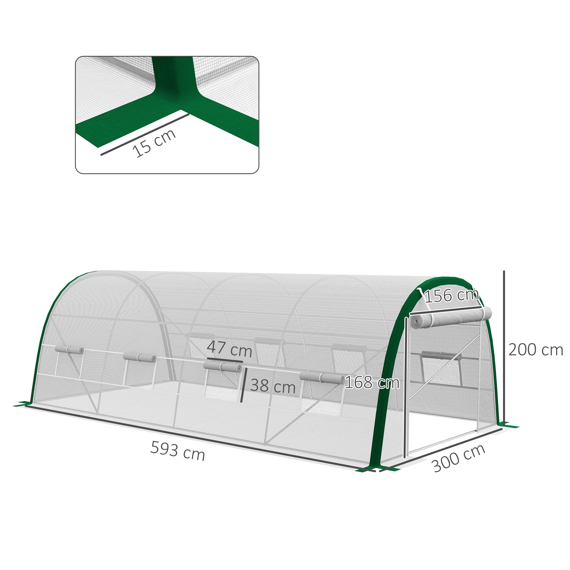 Garden Tunnel Greenhouse 18m? Tomato Greenhouse 6L x 3W x 2H m - 8 Windows, Roll-Up Zippered Door - Galvanized Steel Tubular Frame, White High-Density PE Cover