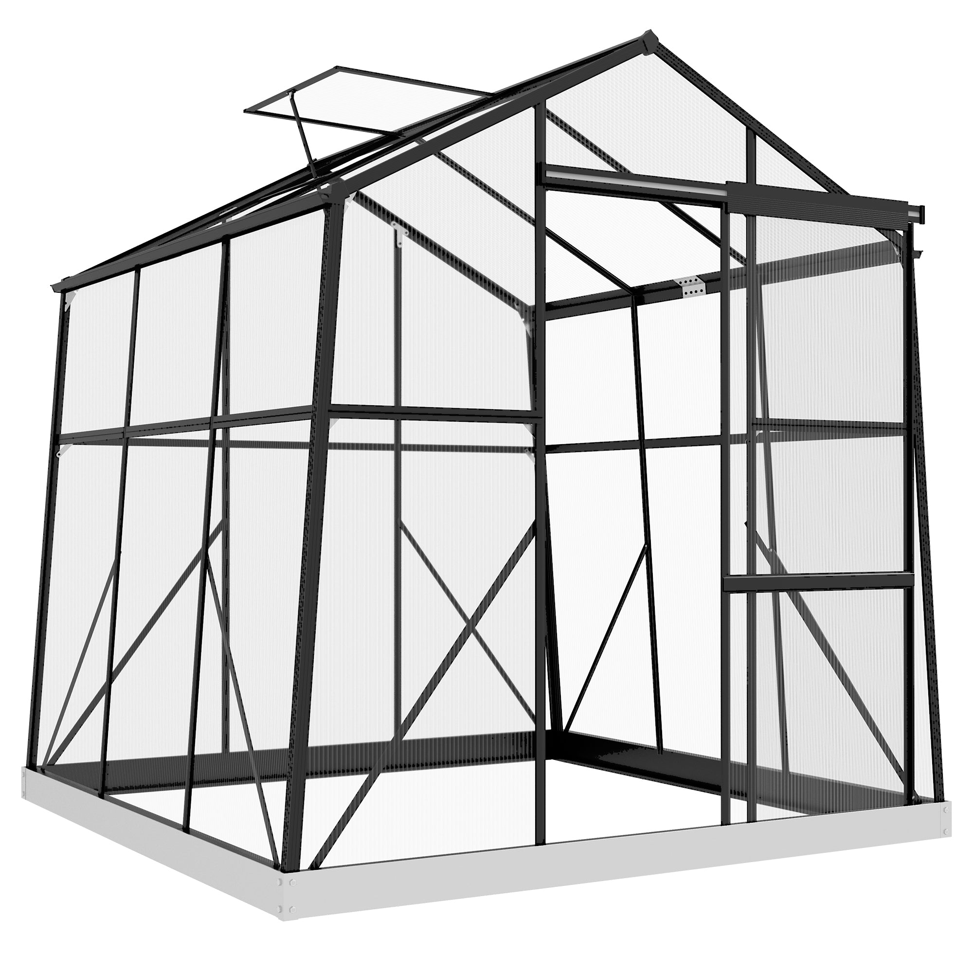 Greenhouse Aluminum 192 x 192 x 204 cm Greenhouse 3.68 m? Tomato House with Window, Sliding Door, Foundation, Plant House for Garden, Balcony, Black