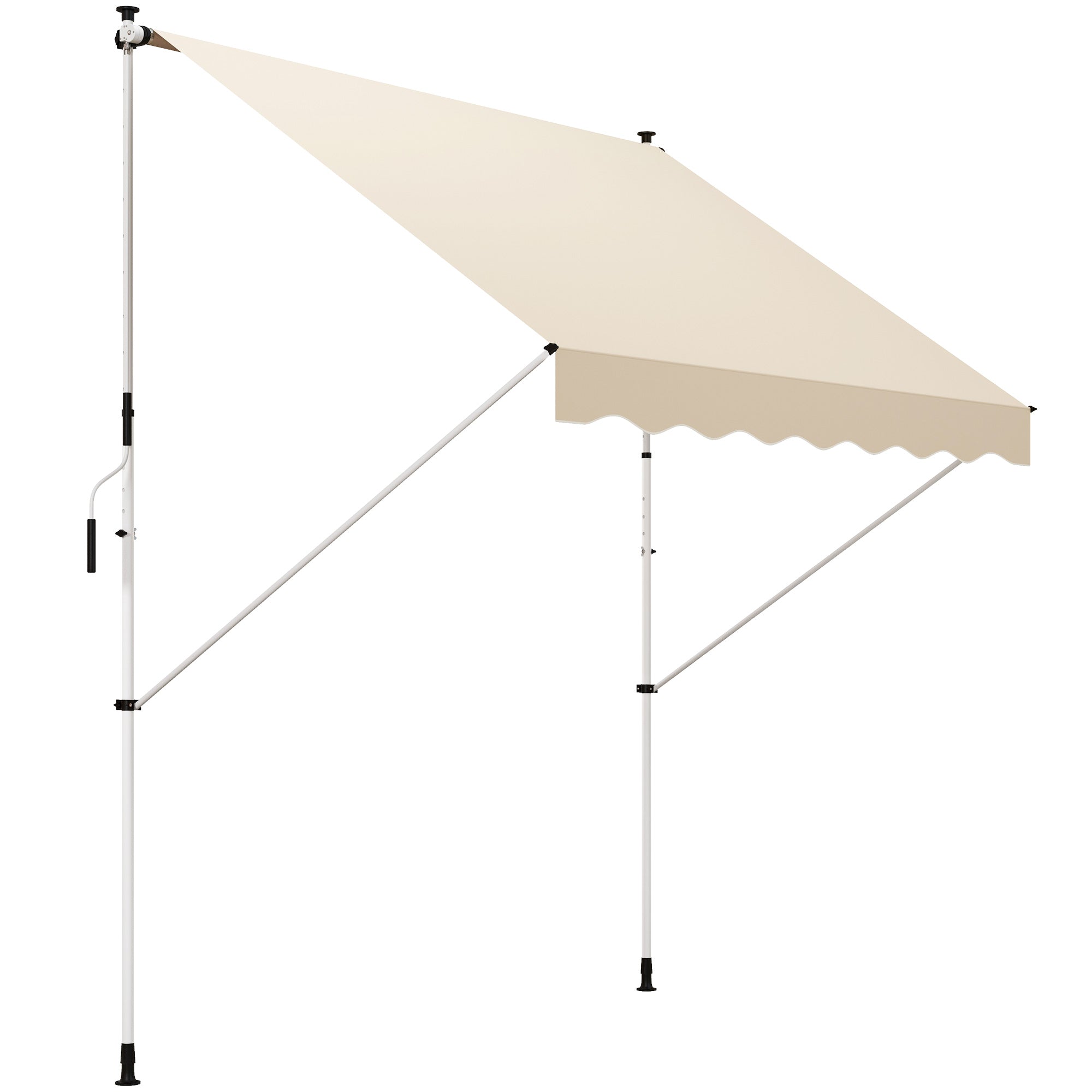 Outsunny Klemmbaldachin mit Handkurbel, höhenverstellbares, ausziehbares Arme-Baldachin, schmutzabweisend, wetterbeständiger Balkonbaldachin 150 cm breit, Terrassenbaldachin für Balkon und Veranda Bei
