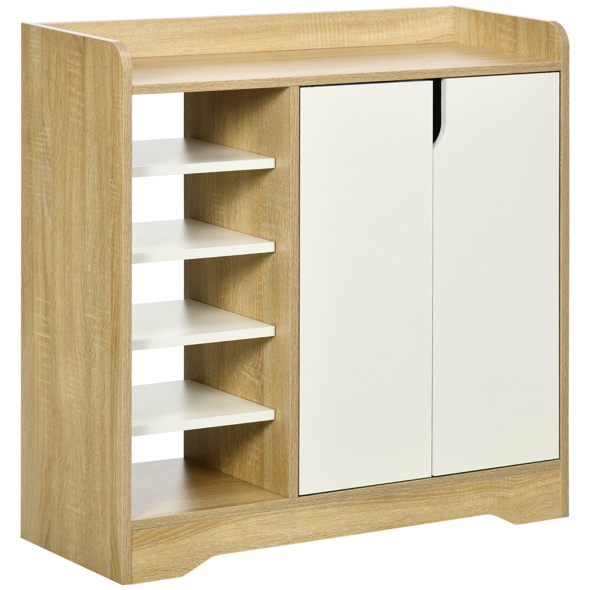 HOMCOM Moderni Kengäntalli Kapea Kengät Hylly 2 Ovelle Säilytyshylly 13 Parille Kenkiä Eteiseen 80x30x80 cm Luonnon- ja Valkoisena