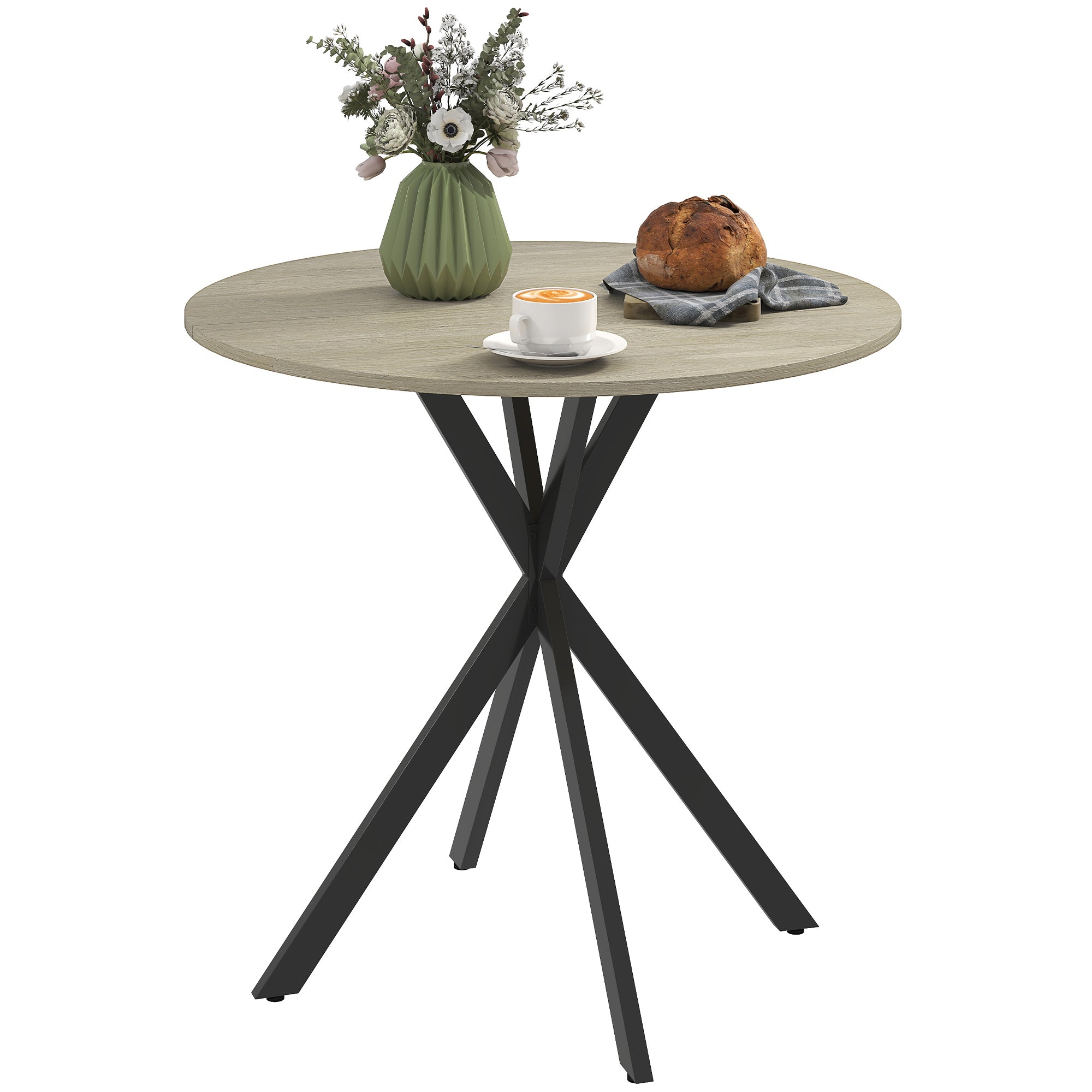 Round Dining Table ?80cm Dining Room Table in Industrial Style with Steel Legs, Kitchen Table for Dining Room, Kitchen, Home Office, White Oak