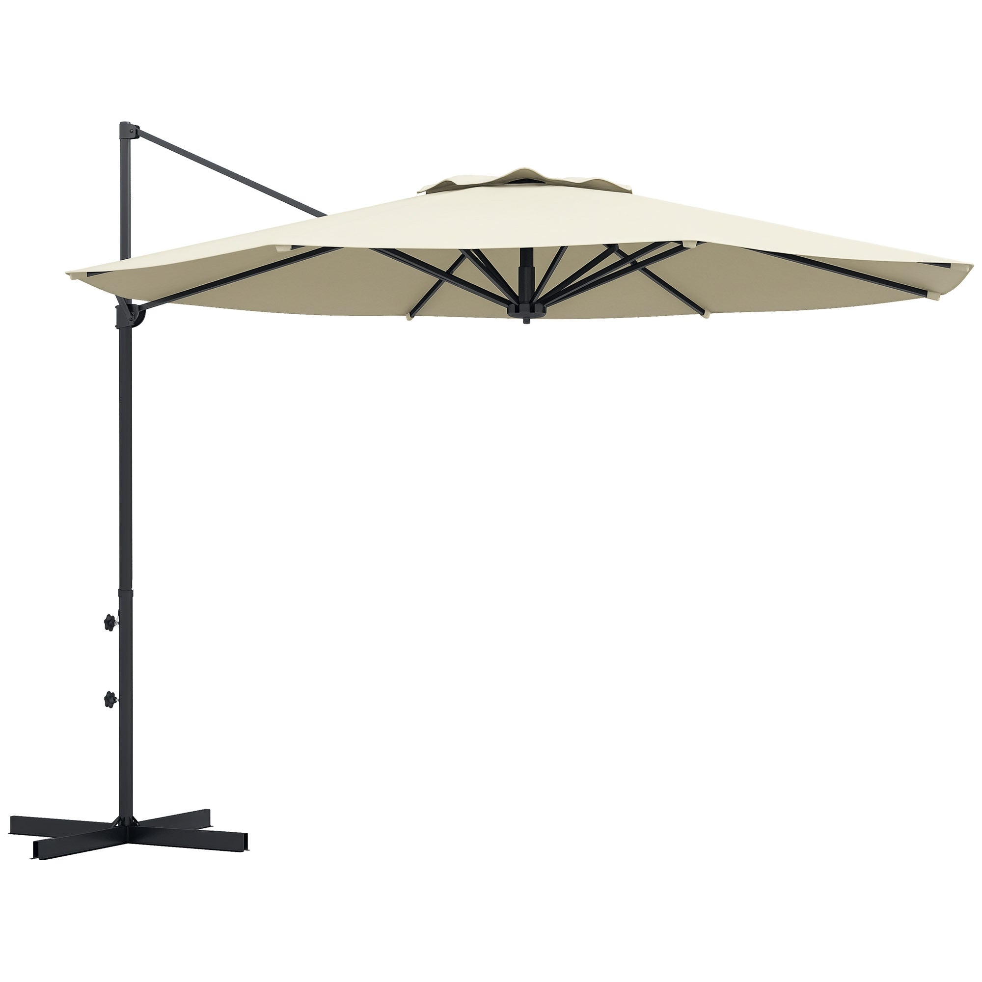 Garden Parasol ?294x242 cm Terrace Umbrella with Adjustable Height 360° Rotating Post Adjustable Roof Angle and Top Ventilation for Patio Pool Cream