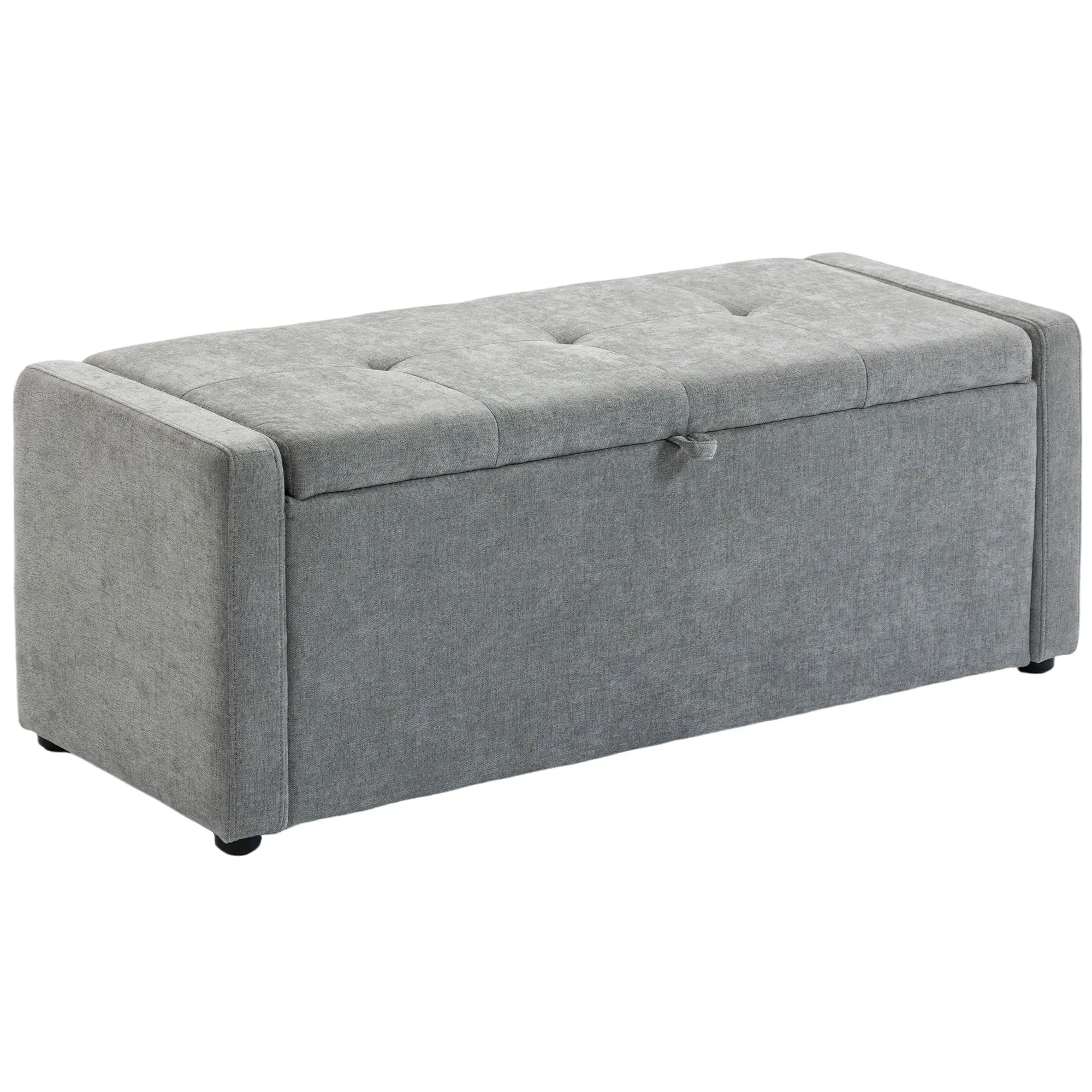 Tufted Storage Bench, Upholstered Linen-Effect Ottoman with Wide Seat and Hidden Trunk for Living Room, Bedroom, Entry — 48 x 19 x 17 in (122 x 48 x 44 cm), Light Gray