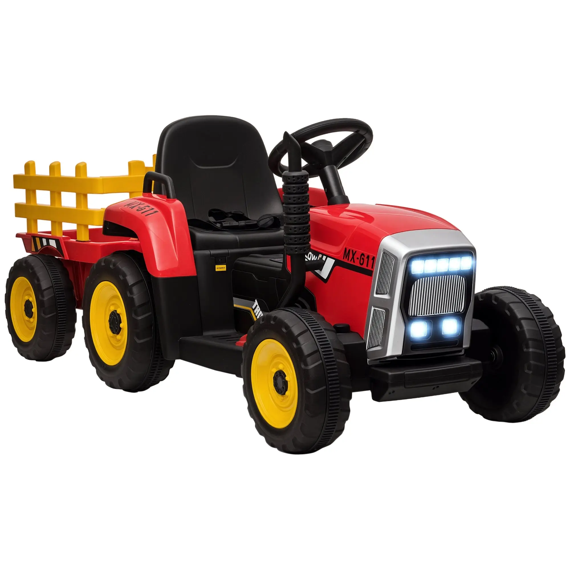 Electric Tractor with Trailer, Kids Ride-On Tractor with Remote Control, Kids Electric Car with MP3 Function, Children's Vehicle with Headlights, 3-6KM/H, for Children 3-6 Years Old, Red