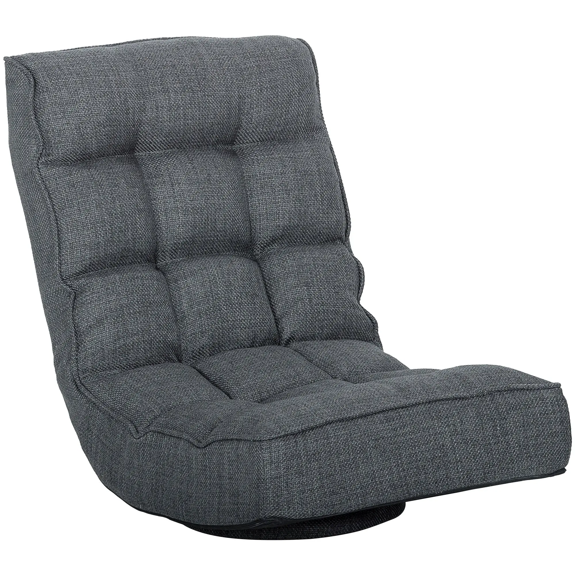 Folding Floor Chair, 360° Swivel Reading Chair with 5-Position Adjustable Backrest, Padded Linen Floor Sofa for Meditation & Gaming, 58 × 107 × 79 cm (22.8 × 42.1 × 31.1 in), Gray
