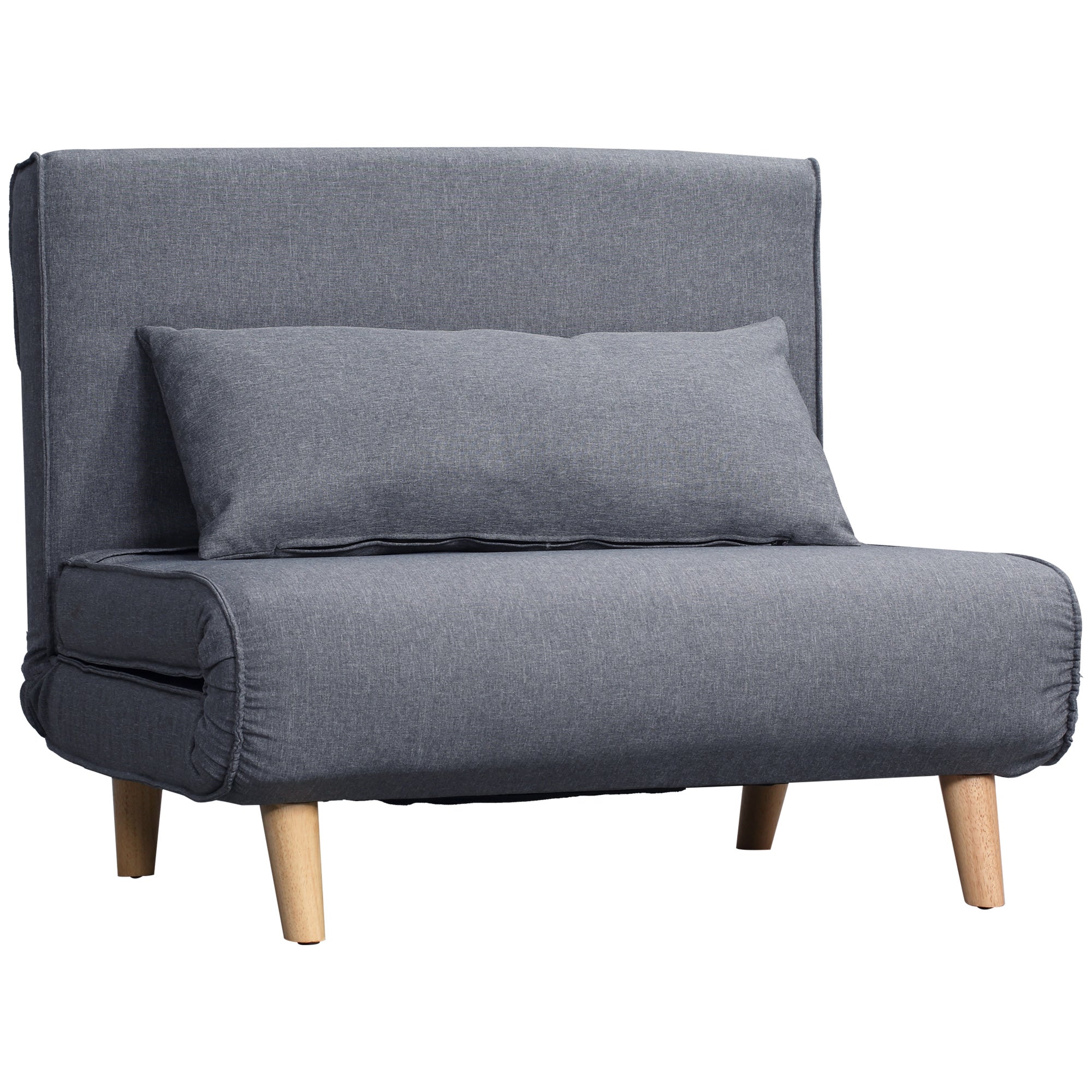 HOMCOM Jednolůžková rozkládací pohovka s nastavitelným opěradlem Nordic Skandinávská 25D pěna domácký len imitace borovice šedá 94 x 78 x 80 cm