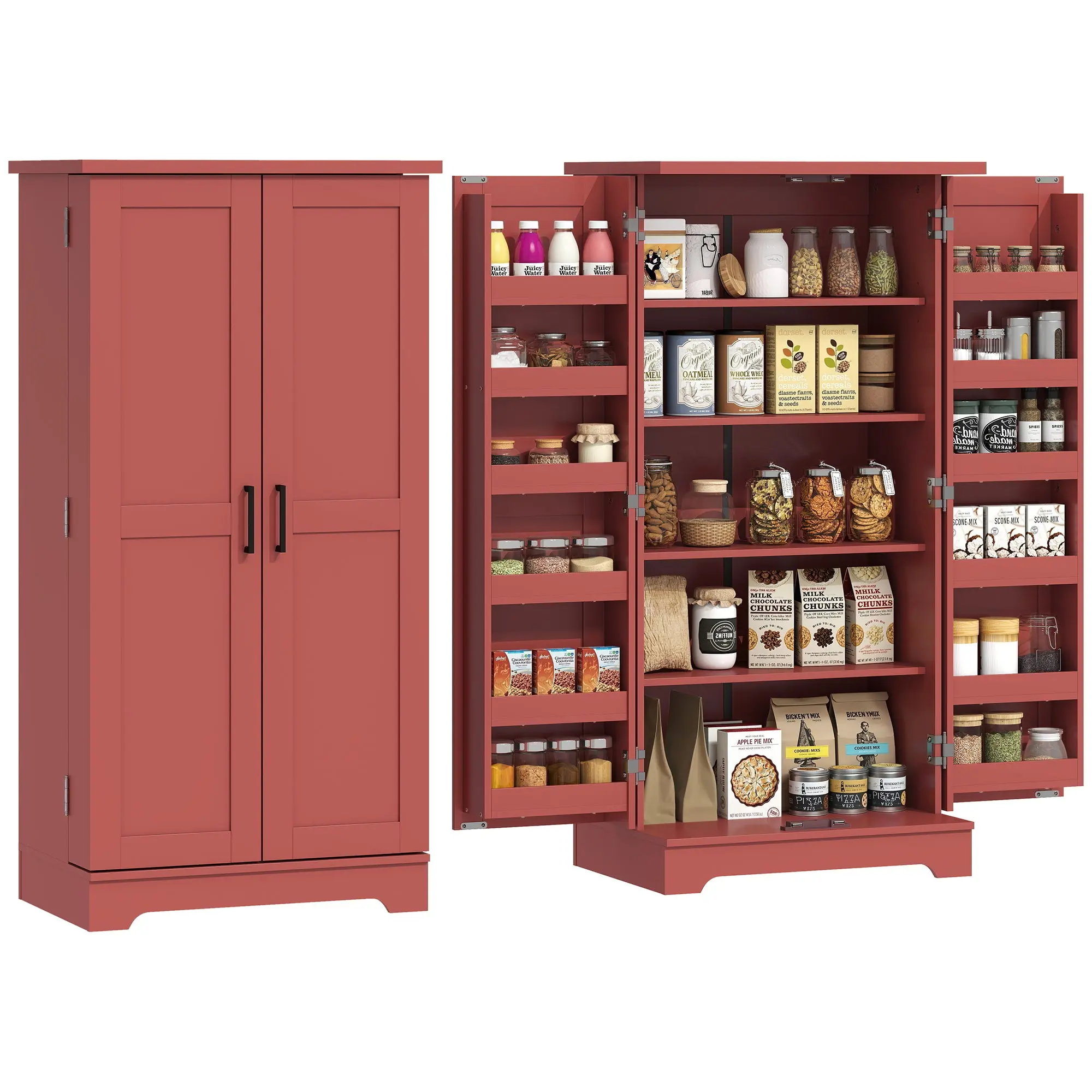 Kitchen Buffet Cabinet, 5-Tier Cupboard with Doors & Adjustable Shelves, 24 x 15.7 x 47.2 in (60 x 40 x 120 cm), Red Woodgrain