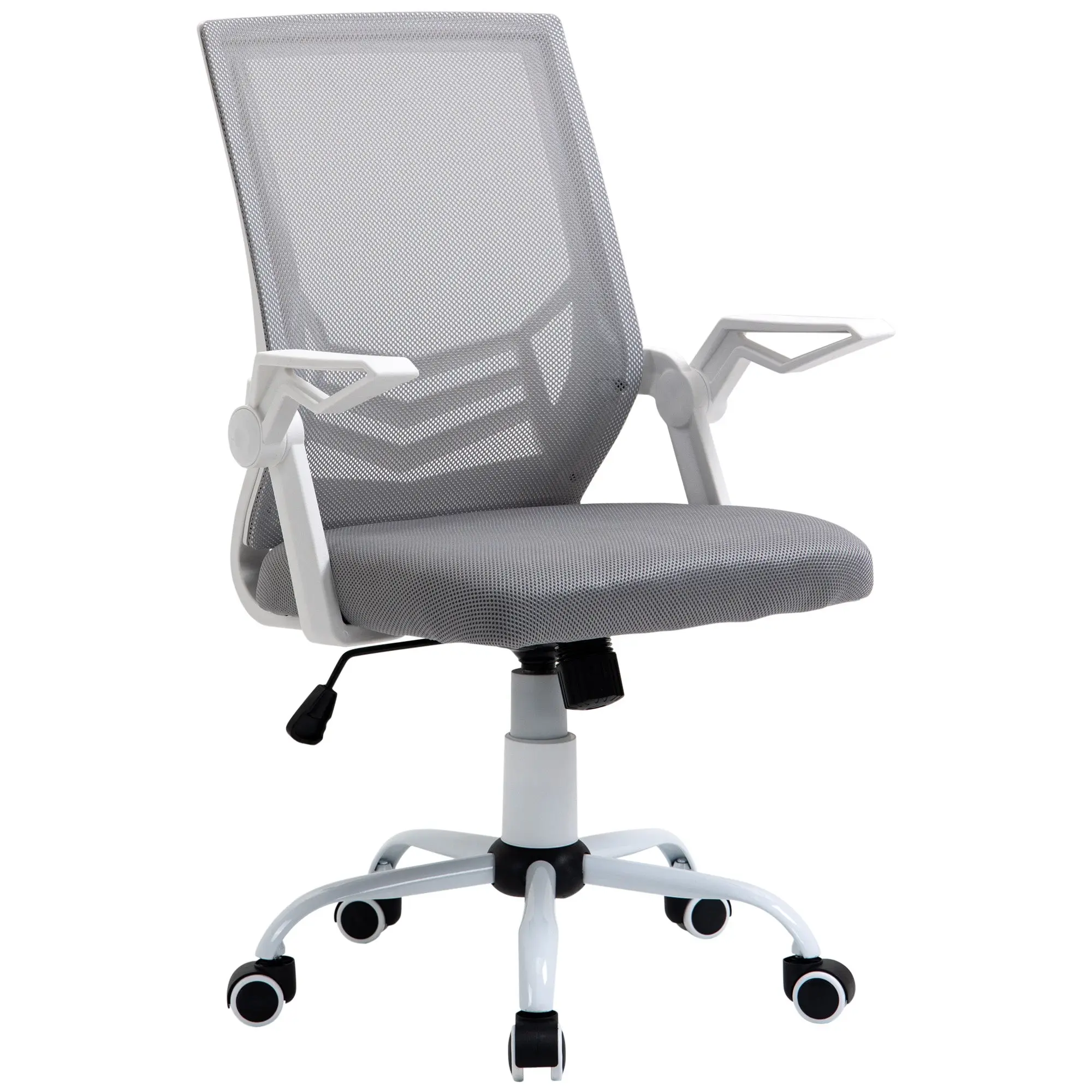 Ergonomic Office Chair Mesh Chair with Adjustable Height Foldable Armrests Breathable Lumbar Support for Teenagers Adults 62.5x55x94-104 cm Gray