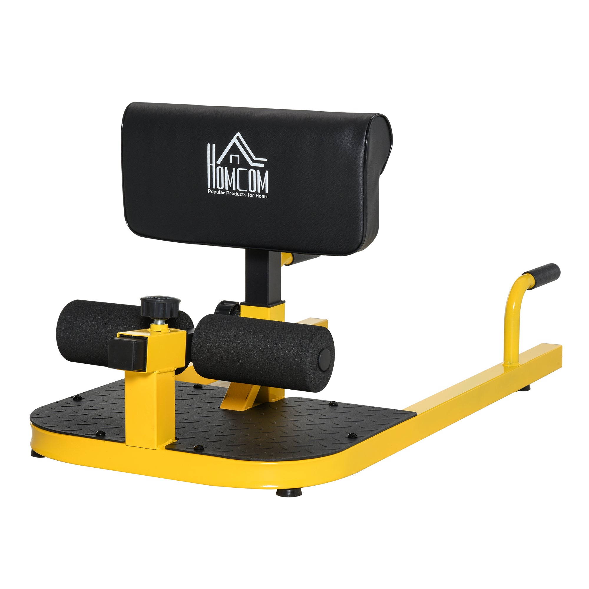 HOMCOM Sissy Squat Beintrainer Abdominal Glute Trainer 3 in 1 Trainer bis 120 kg verstellbar Stahl Gelb+Schwarz 50 x 97 x (44,5–56,5) cm