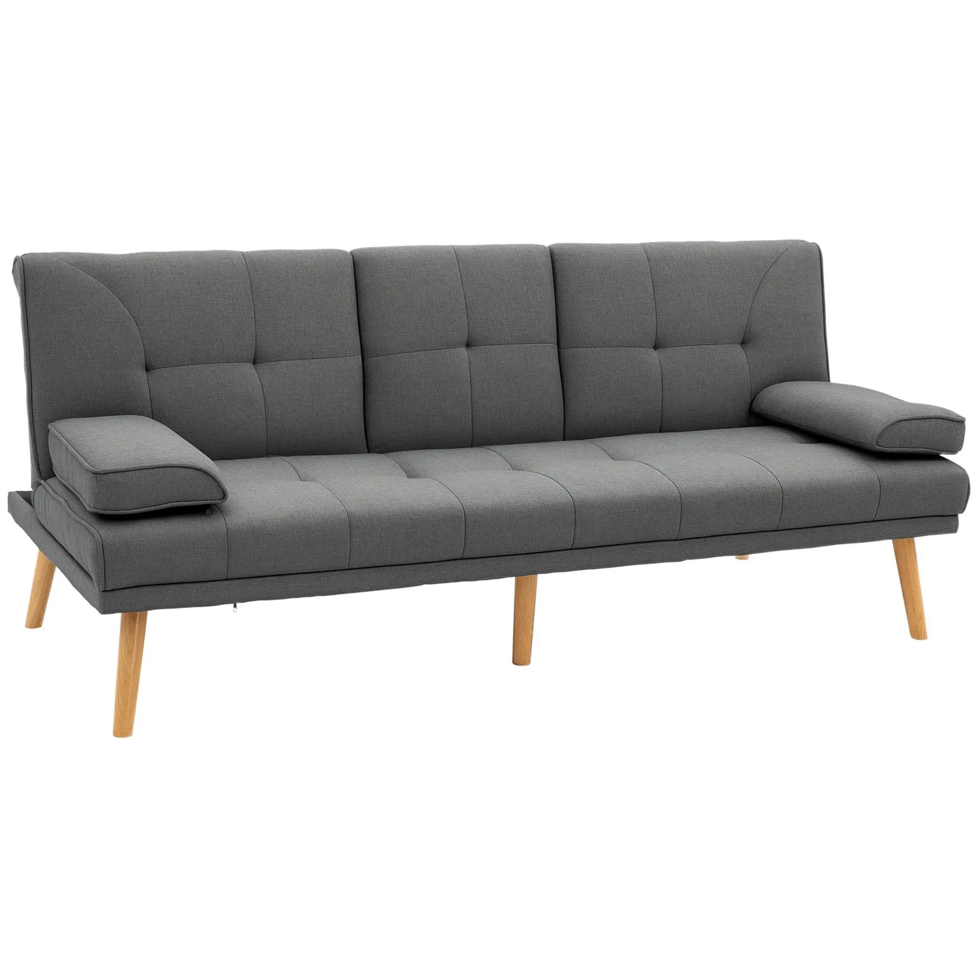 Sleeper Sofa, 3-Seater Sofa Bed with Folding Table, Cup Holder, Sofa Bed with Linen Look, in Scandinavian Design, Up to 250 kg Load Capacity, for Living Room, Dark Gray