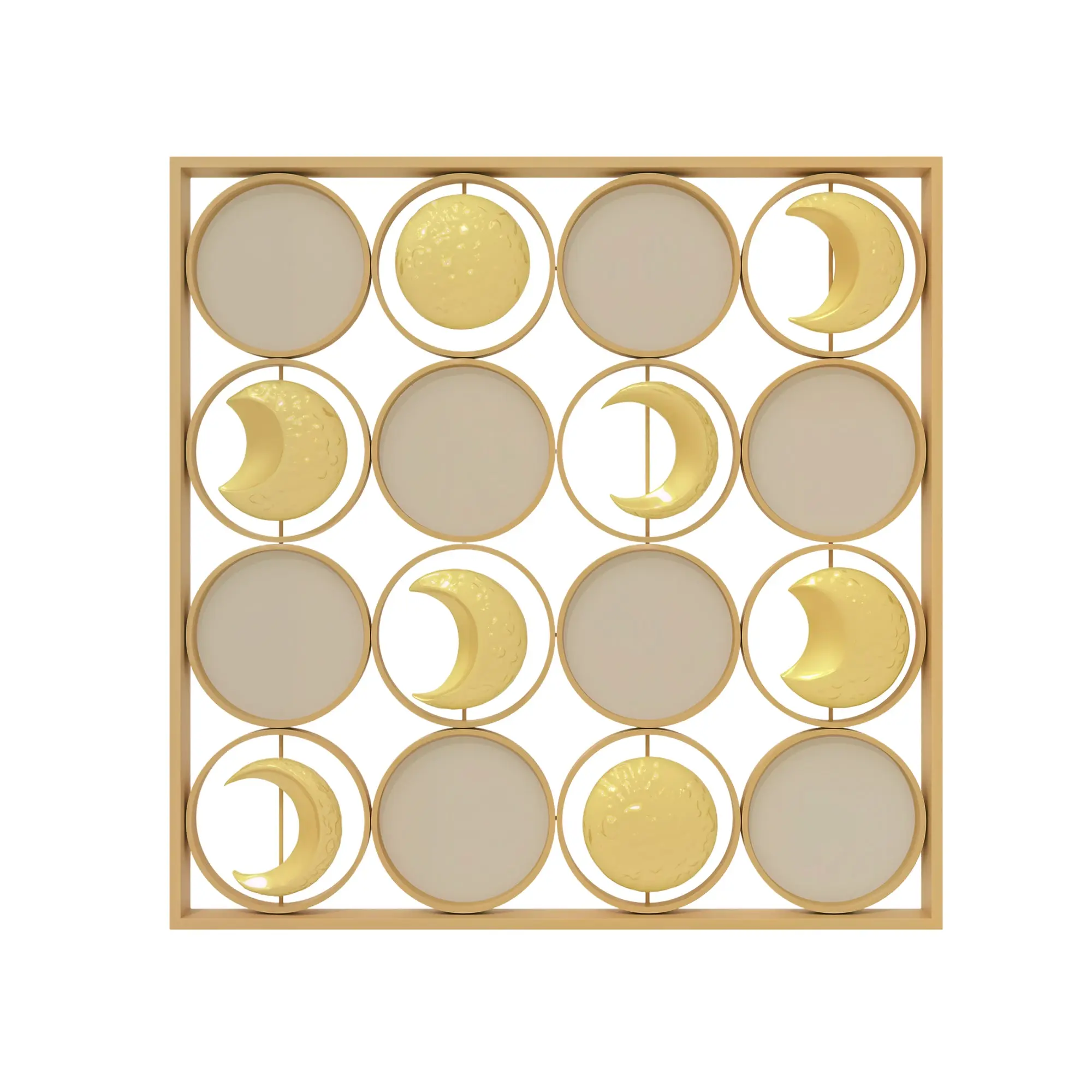 Gold Metal Moon-Phase Wall Art, Multidirectional 16-Disc Wall Ornament for Living Room, Bedroom, Hallway