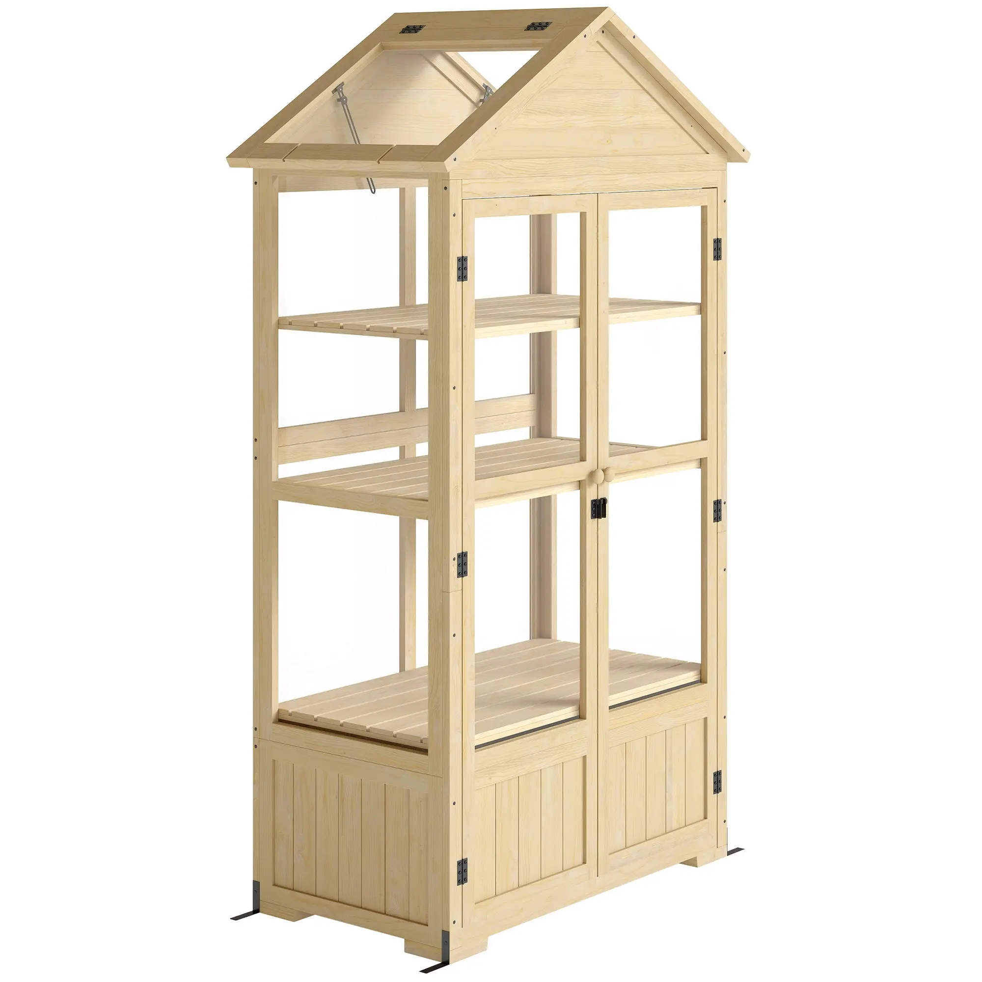 Wooden Greenhouse Mini Greenhouse Cold Frame Greenhouse with Shelves Lockable Plant Cabinet Greenhouse with Roof Vent Windows Double Door for Garden Balcony 100x56.5x178cm