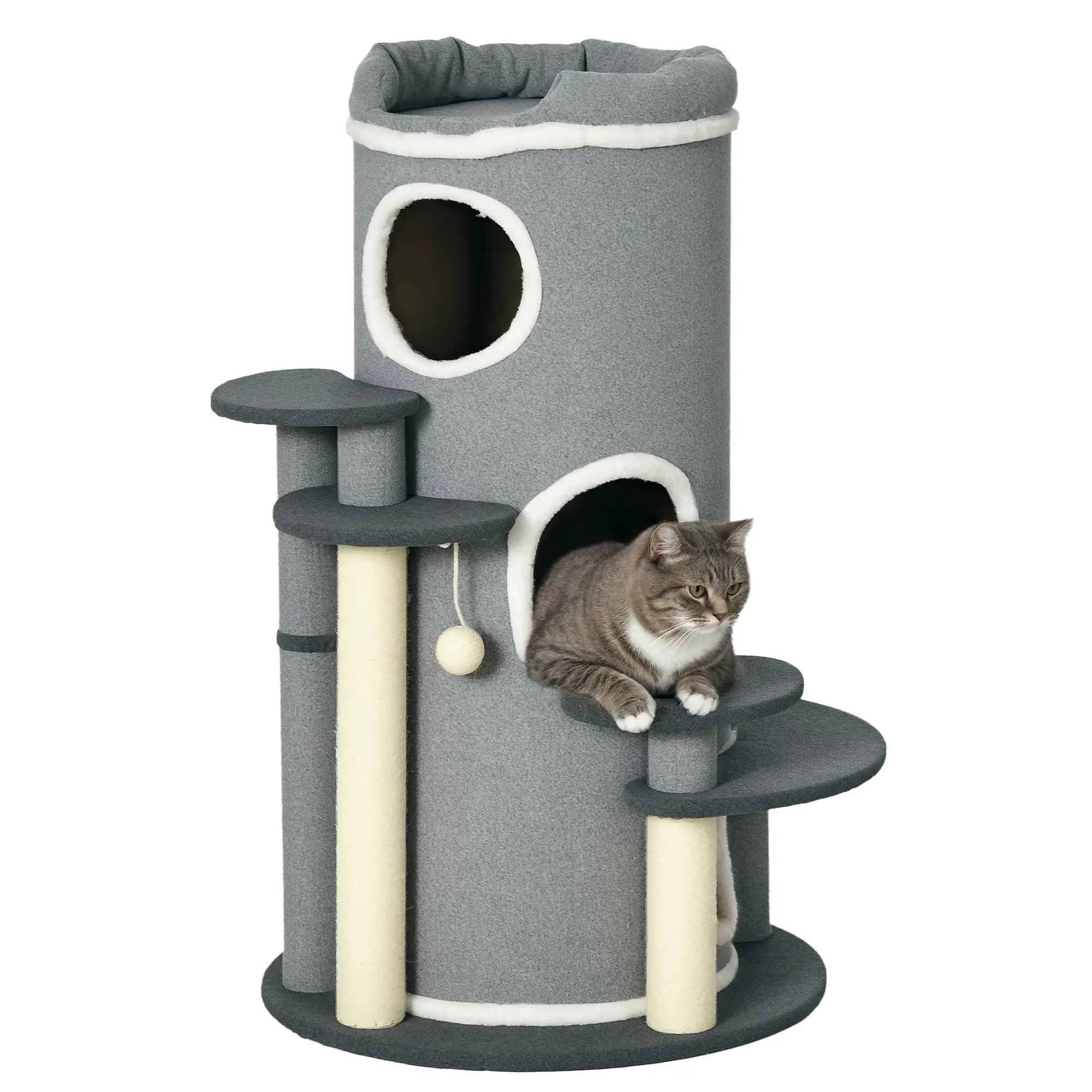 Cat Tree 99 cm Cat Tower with 3 Caves, Play Ball, Sisal Posts, Platform, Multi-Level Cat Scratching Post, Climbing Tree, for Medium Cats, Gray
