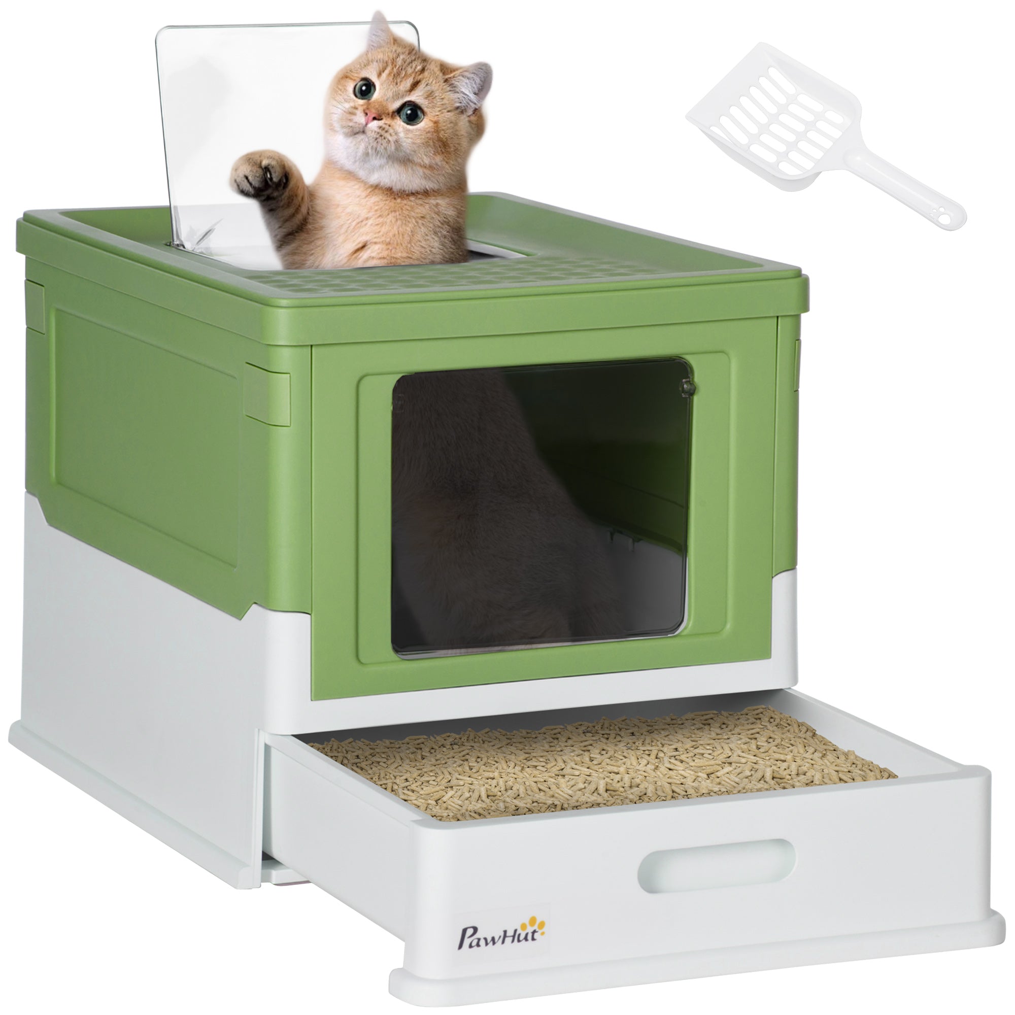 PawHut Katzenstreu-Box mit Deckel für Katzen bis 5 kg - 47,5 x 35,5 x 36,7 cm Weiß+Grün