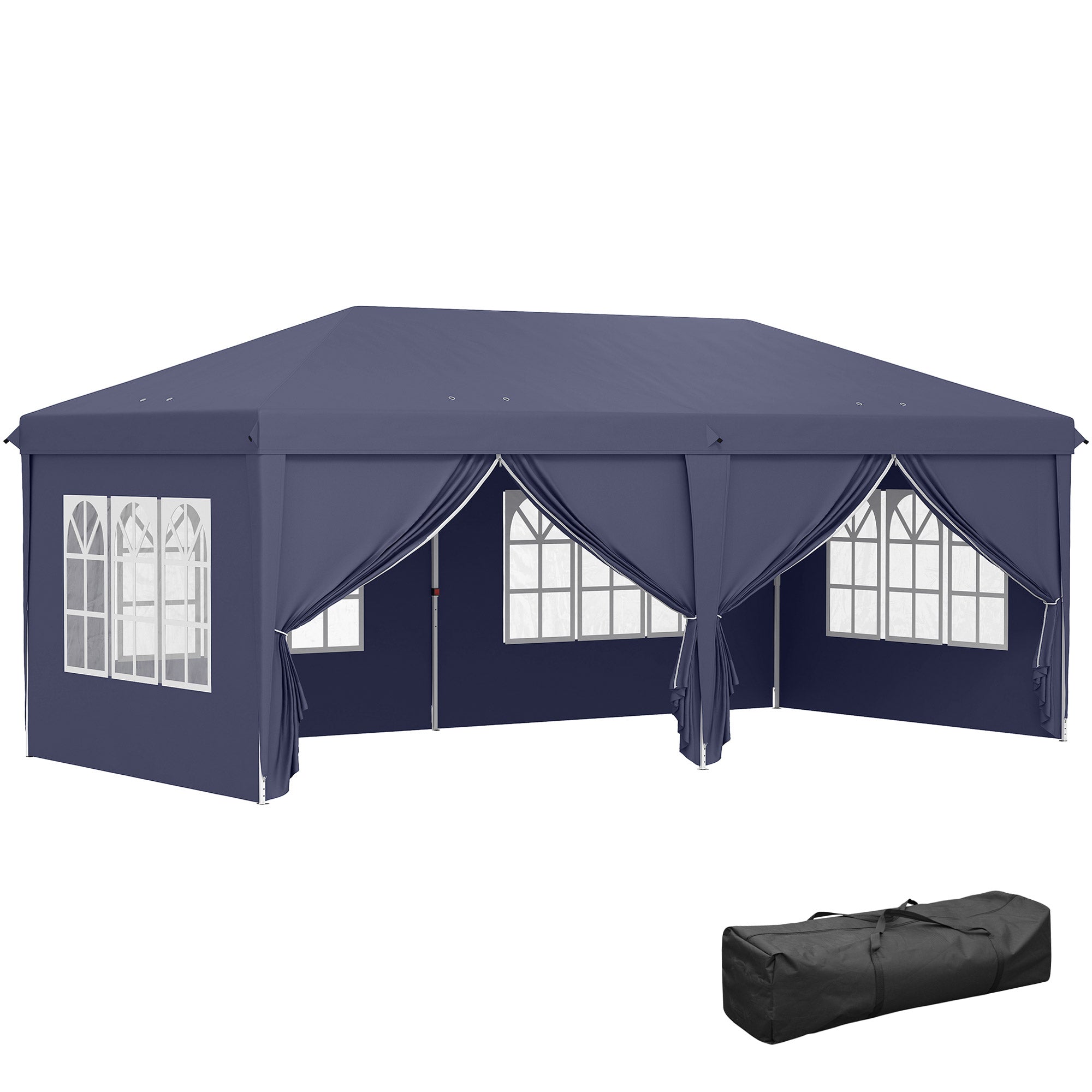 Outsunny Pavillon 6x3m Stabiler Winterfester Gartenpavillon, Partyzelt mit Seitenteilen, Fenstern, Tür, Tasche - Garten Zelt für Camping, Gartenfest, Blau
