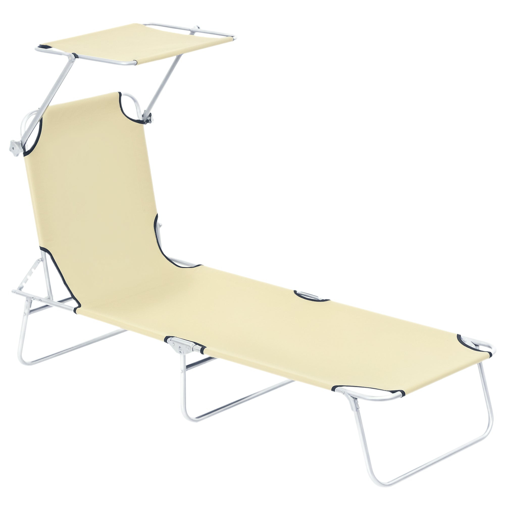 Outsunny kokkupandav lamamisrida väljas, aed, reguleeritava eemaldatava katusega seljatugi neljas kõrguses, terrassile, basseini, patio jaoks 187x58x36 cm Bež