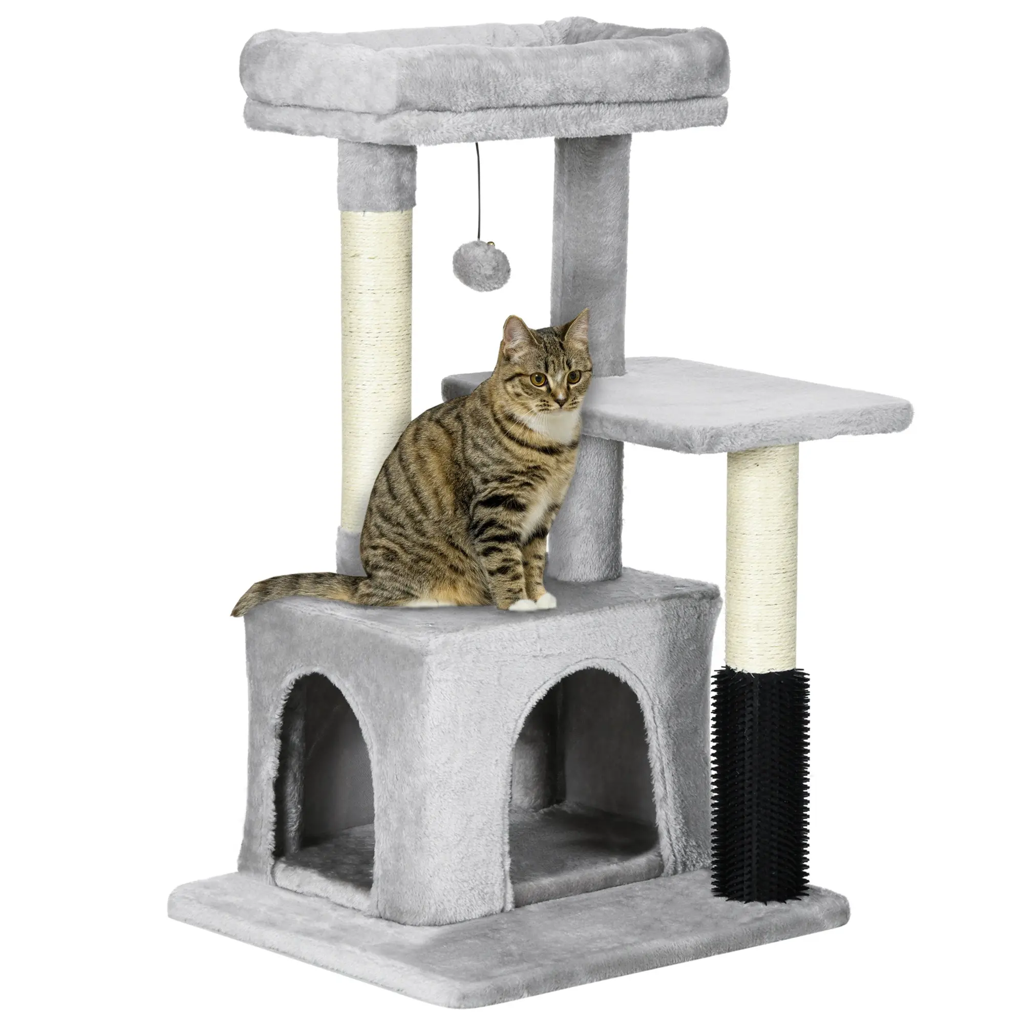 Cat Tree with Massaging Area Cat Cave Play Ball Cat Scratching Post Sisal Rope Scratch Posts Light Grey 48 x 48 x 85 cm