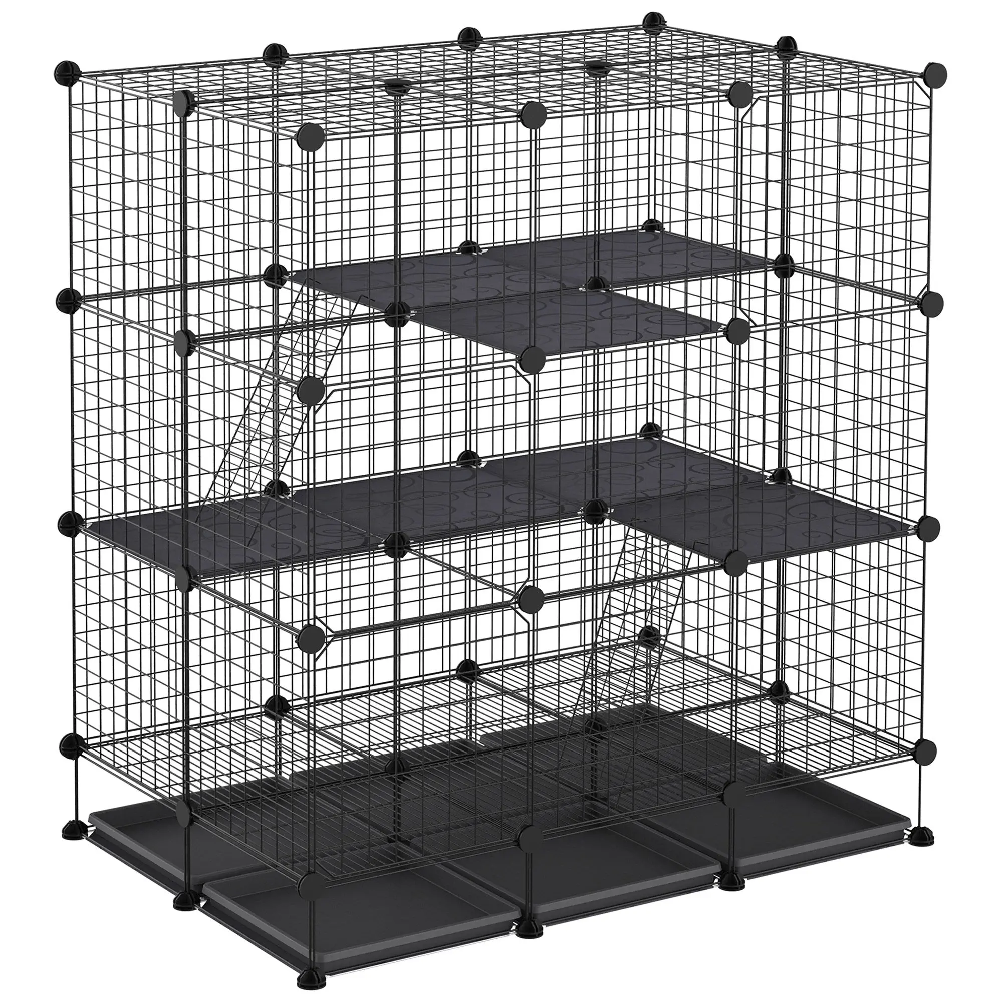 Modular rodent enclosure cage dim. L 111 x W 75 x H 119 cm 3 levels 4 doors black wire mesh