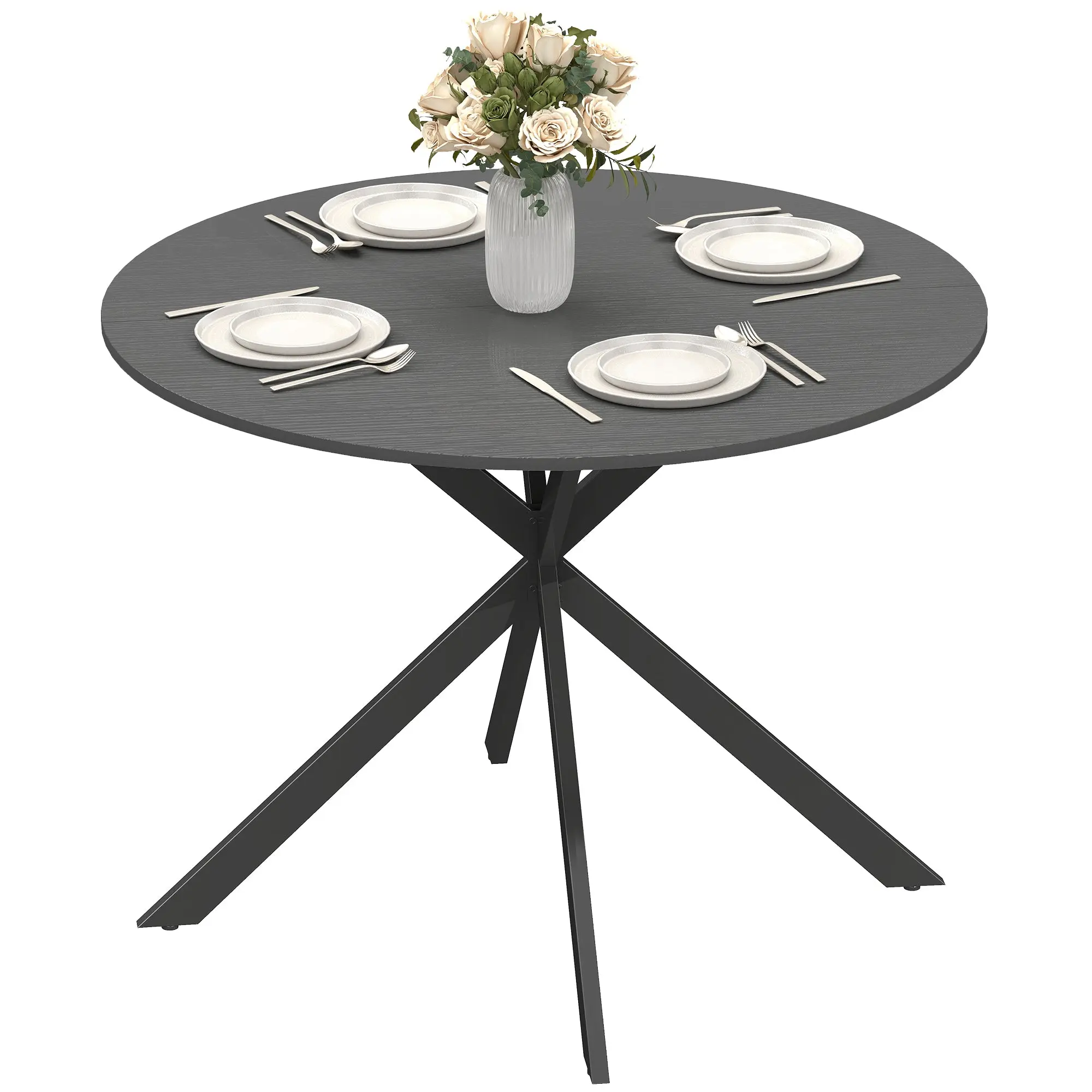 Round Dining Table for 4, 39.4 in ? Industrial Style with Steel Legs for Dining Room, Kitchen, Home Office, Black