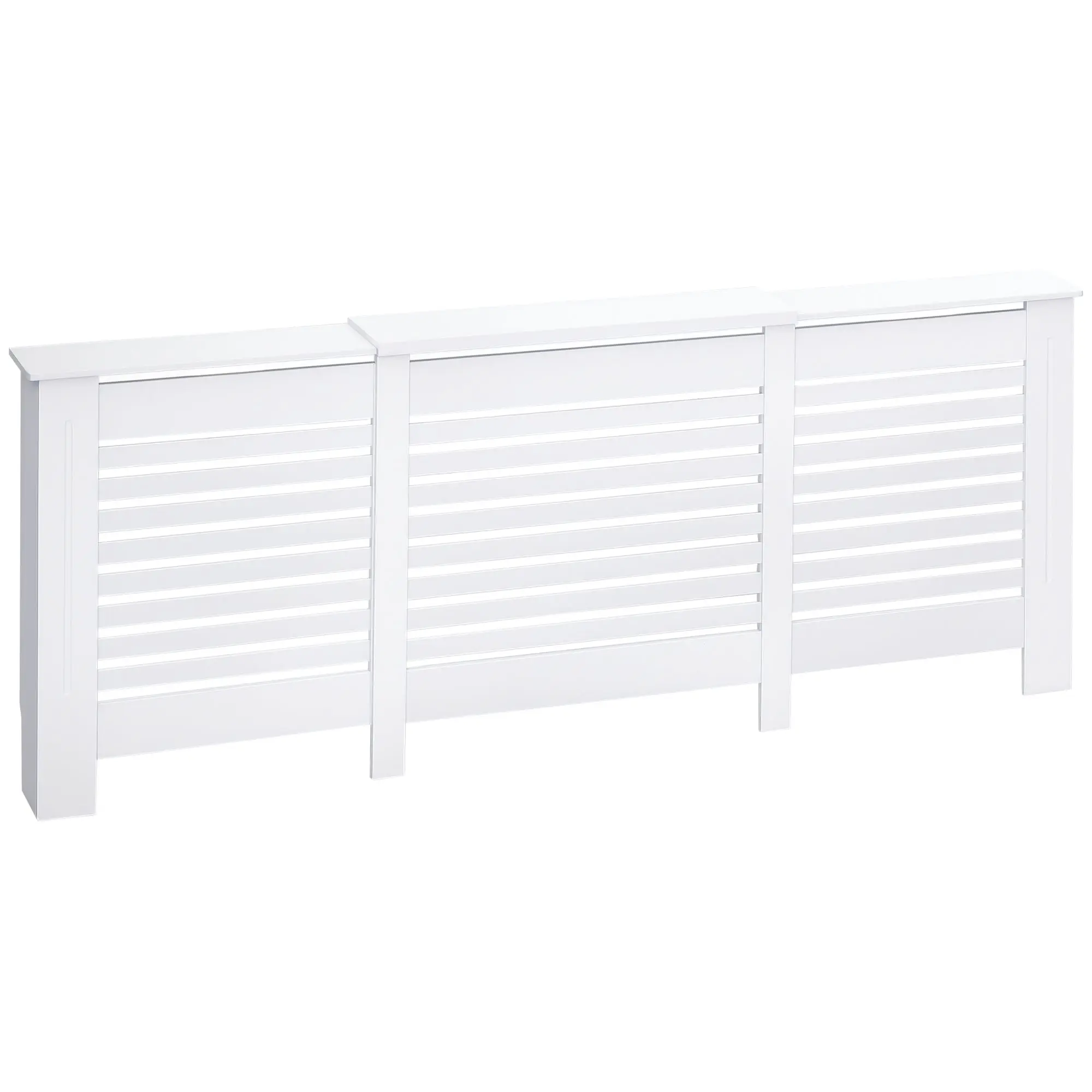 Adjustable Width Radiator Cover with Top Shelf in MDF and Wood, 140-202x19x82.5cm, White