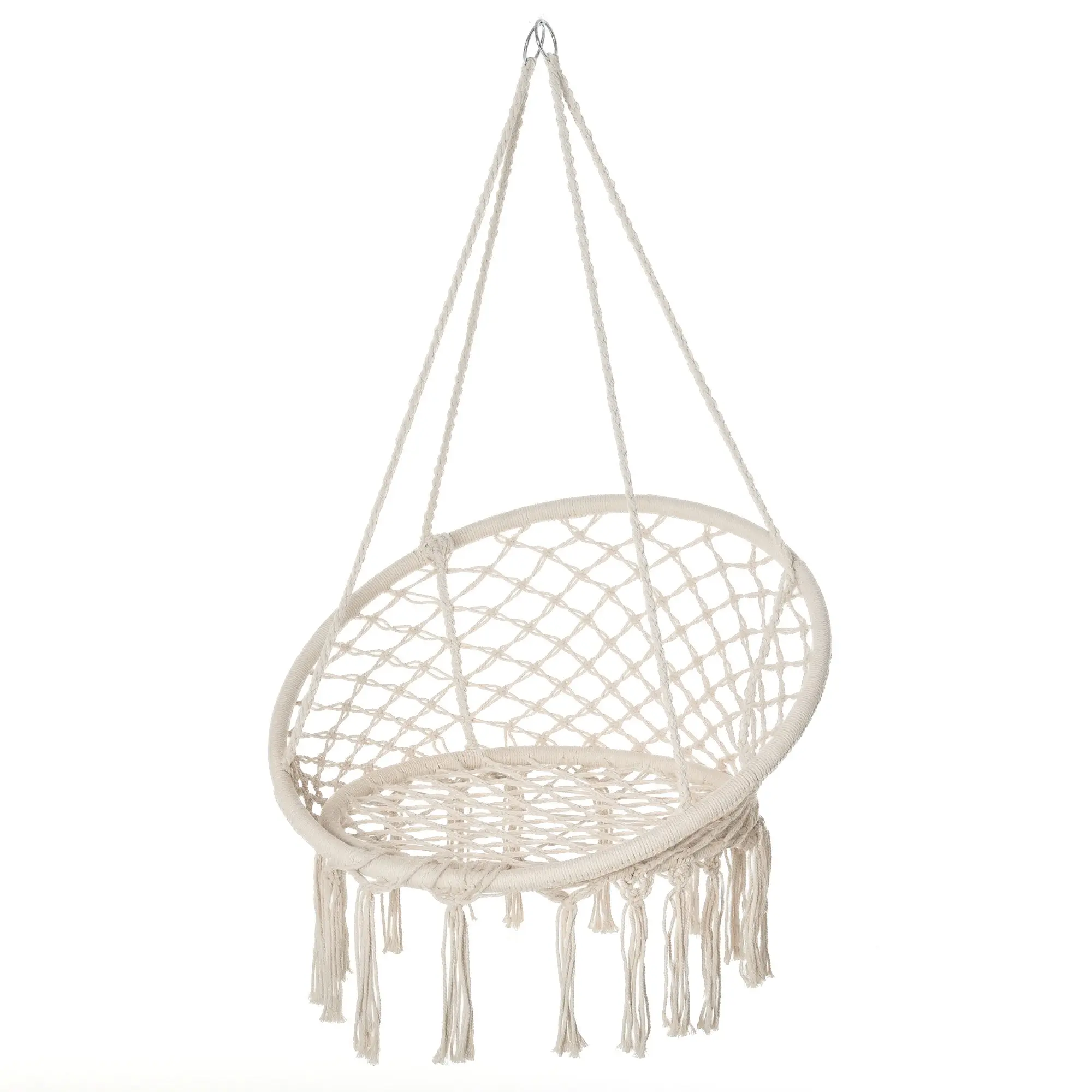Hanging Chair Indoor Outdoor Hammock Swing Chair Portable Travel Hammock Chair ? 80 x 42H cm Macramé Cotton Polyester Beige
