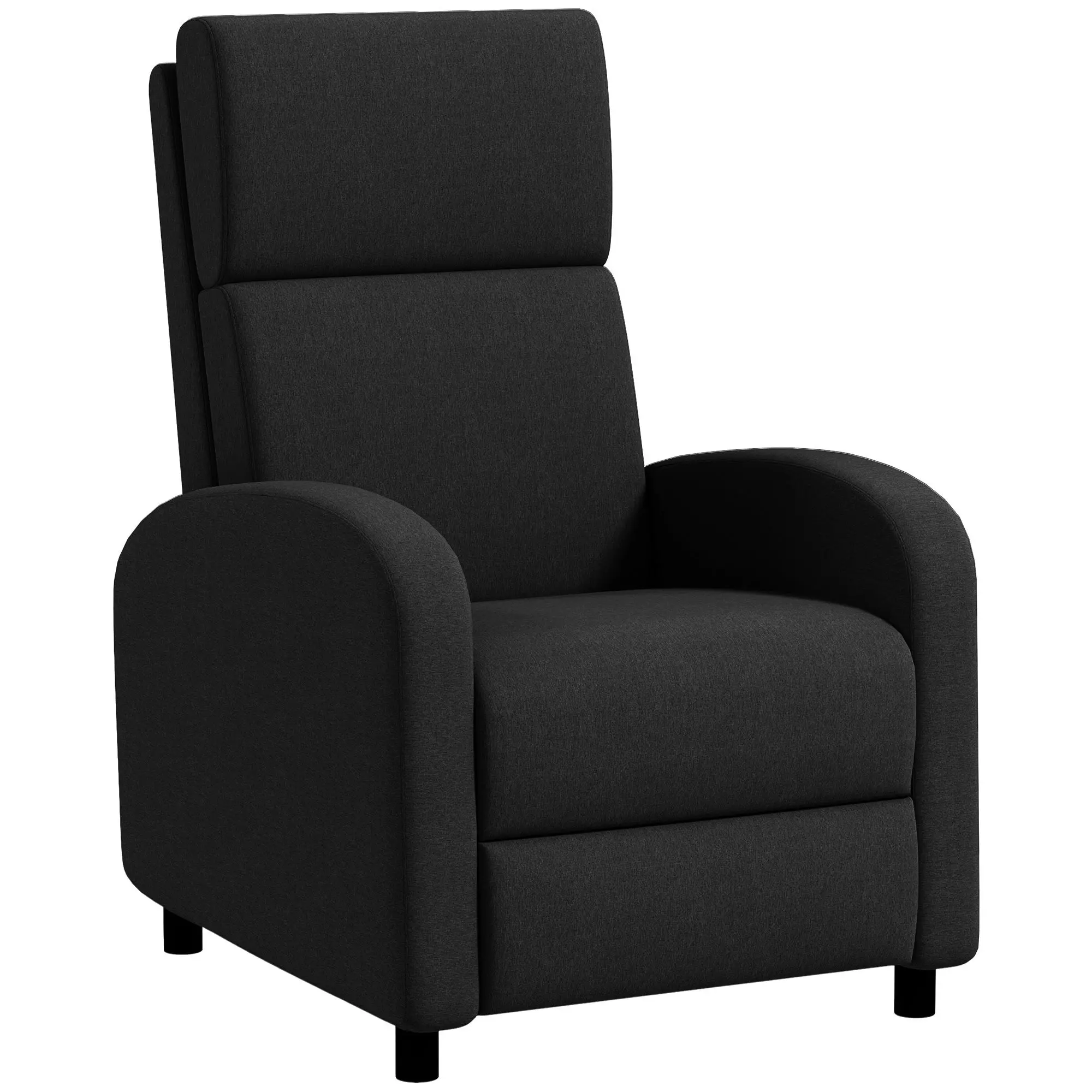 Manual Reclining Relax Armchair Upholstered in Synthetic Linen with Footrest High Back Support 120 kg Load Reclining Armchair for Bedroom Office Black