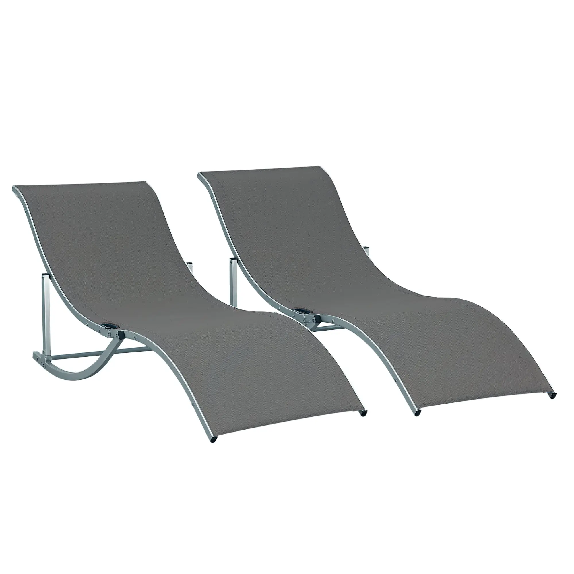 2-Piece Sun Lounger Set Garden Loungers Fabric Lounger Ergonomic Aluminum Texteline Dark Gray 165 x 61 x 63 cm