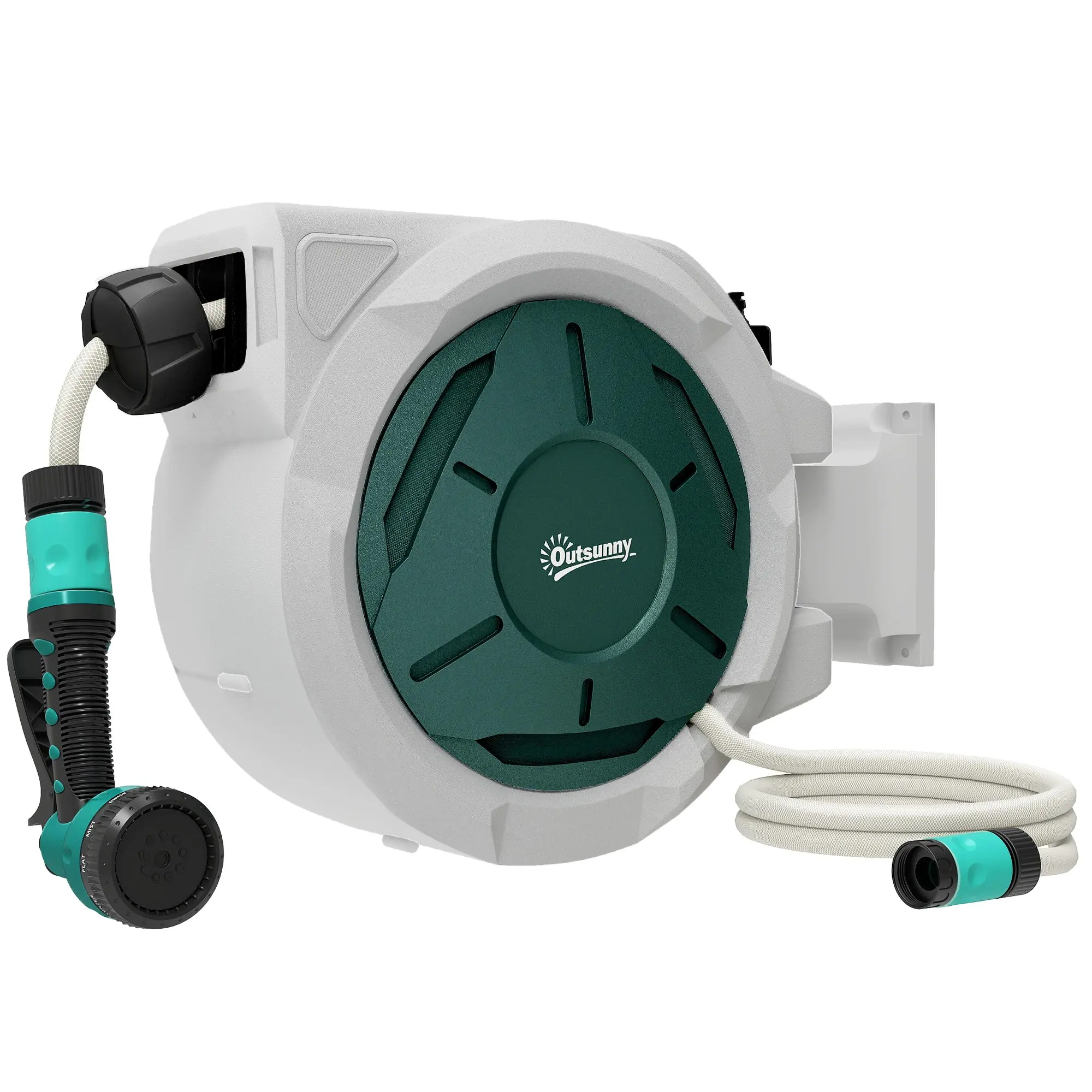 Wall-Mounted Retractable Hose Reel 30 m x Ø13 mm, Automatic, 180° Swivel, 7 Spray Modes, Gray