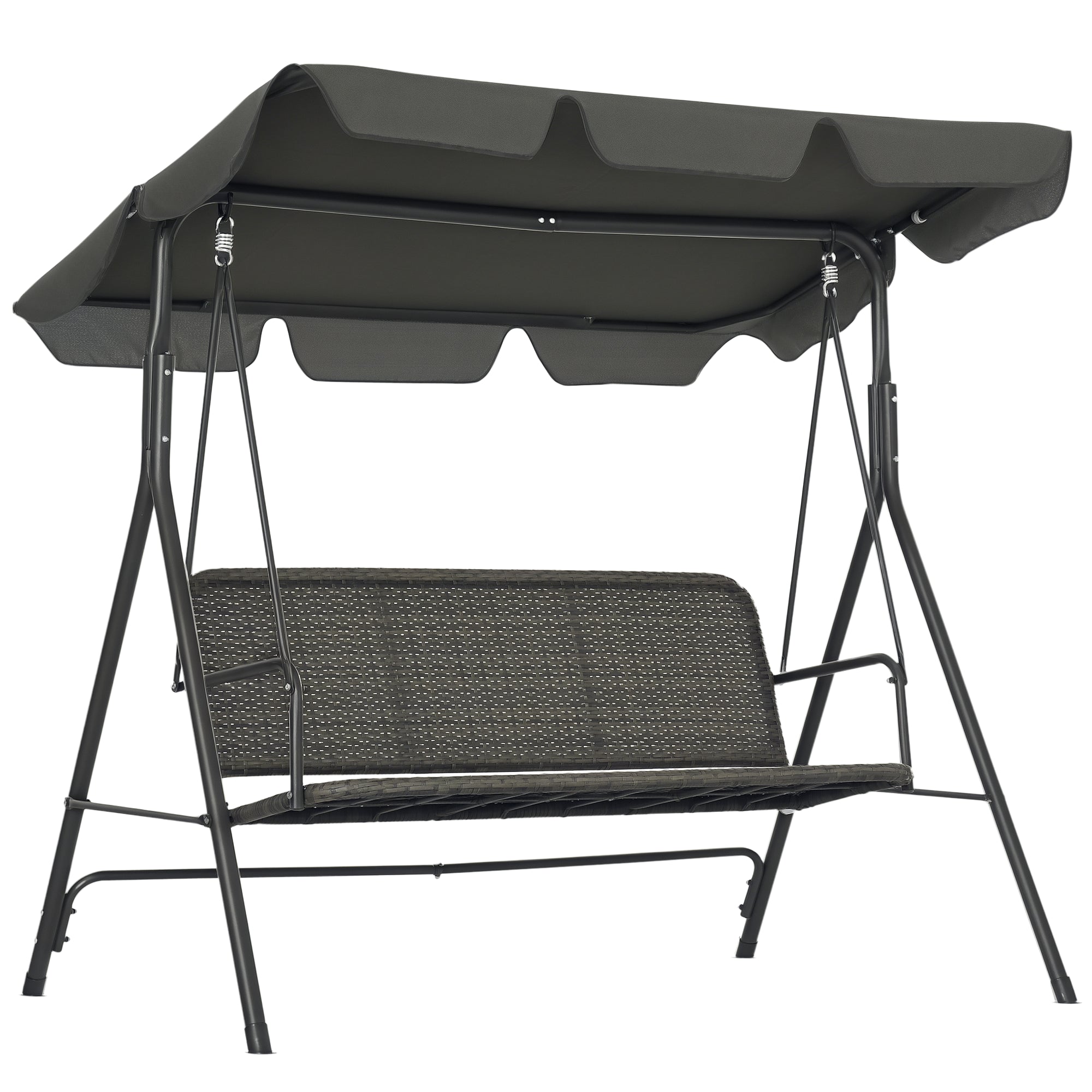 Outsunny Háromszemélyes Kültéri Kertihinta Állítható Napernyővel PE Rattan Üléssel és Kartámaszokkal Erkély Terasz Patio 240 kg Teherbírás 167x112x153 cm Szürke