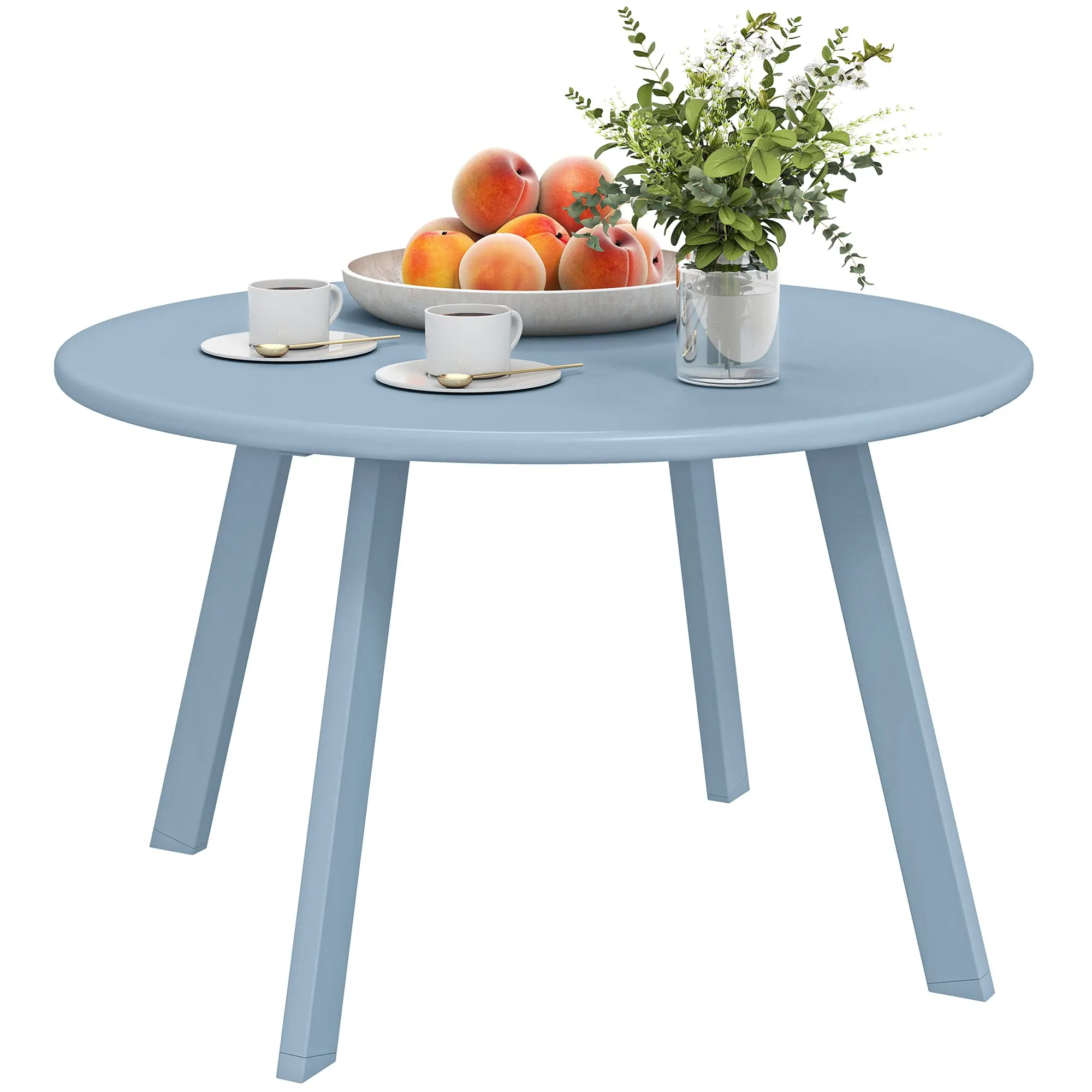 Small Round Coffee Table, Accent Side Table with Non‑Slip Feet, Metal Frame — Garden, Balcony, Patio, Living Room, Ø 70 x 42 cm, Blue