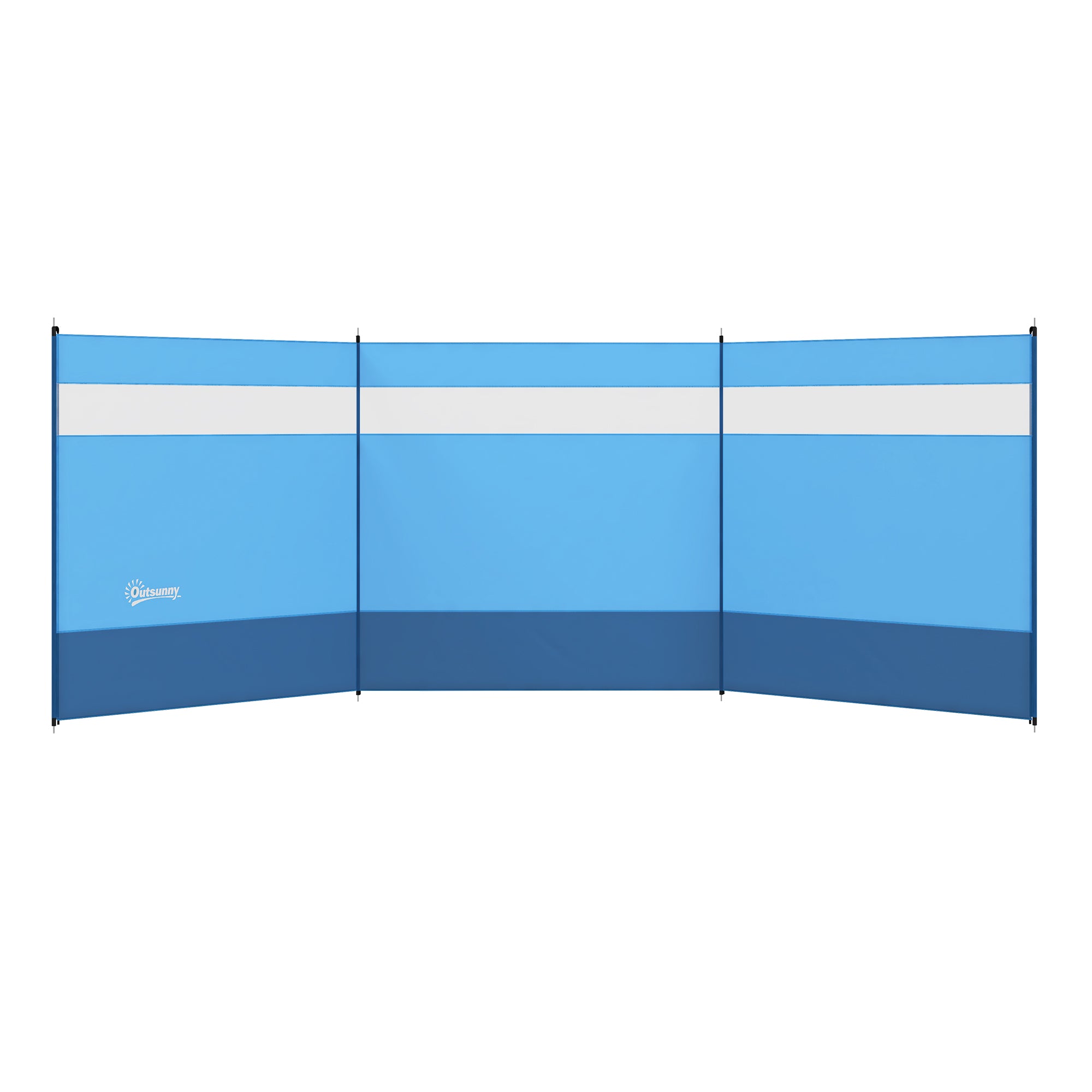 Skladací veterný clôn Outsunny s oknom na svetelný zdroj, kolíky, laná, veterný plot pre pláž, slnečná clona na kempovanie 440 x 140 cm Modrý