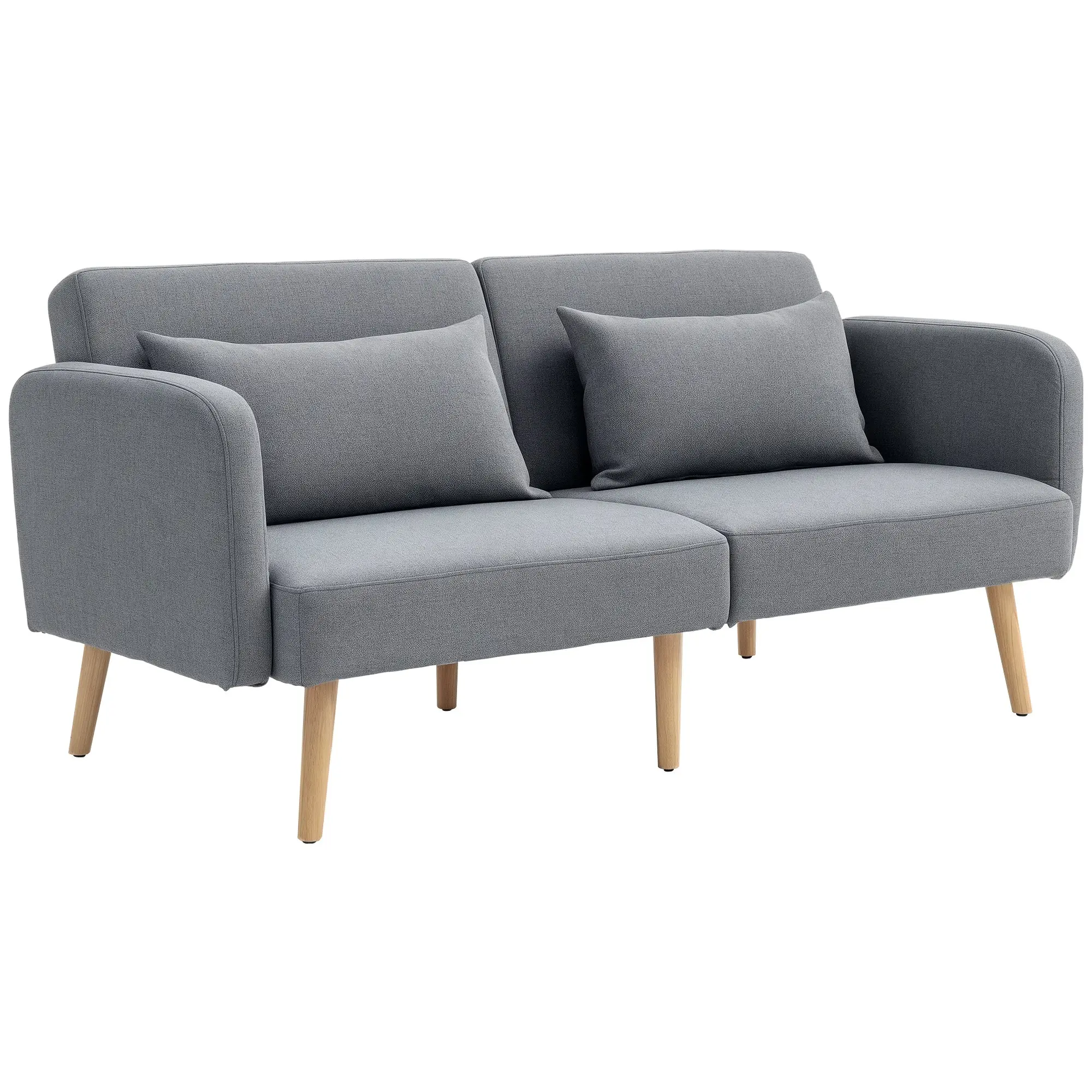 Sofa Bed, 2-Seater Fold-Out Bed with Bed Function, 2 Throw Pillows, 3-Seater Upholstered Sofa with Adjustable Backrest, Linen Look, for Living Room, Bedroom, 170 x 83 x 80 cm, Gray