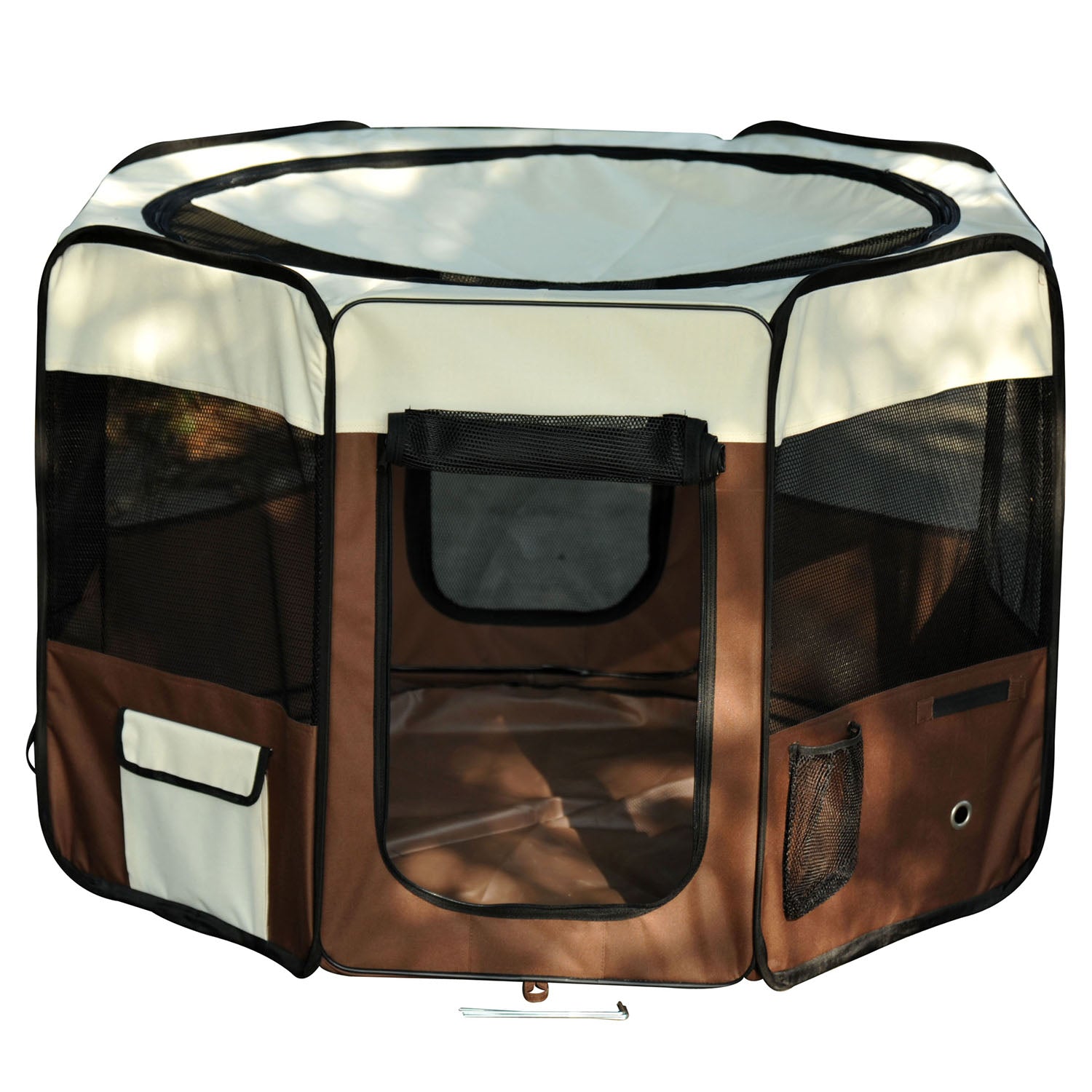 Foldable Octagonal Enclosure for Cats and Small Animals in Oxford Fabric and Steel - dim. ? 117 x 76H cm - beige brown