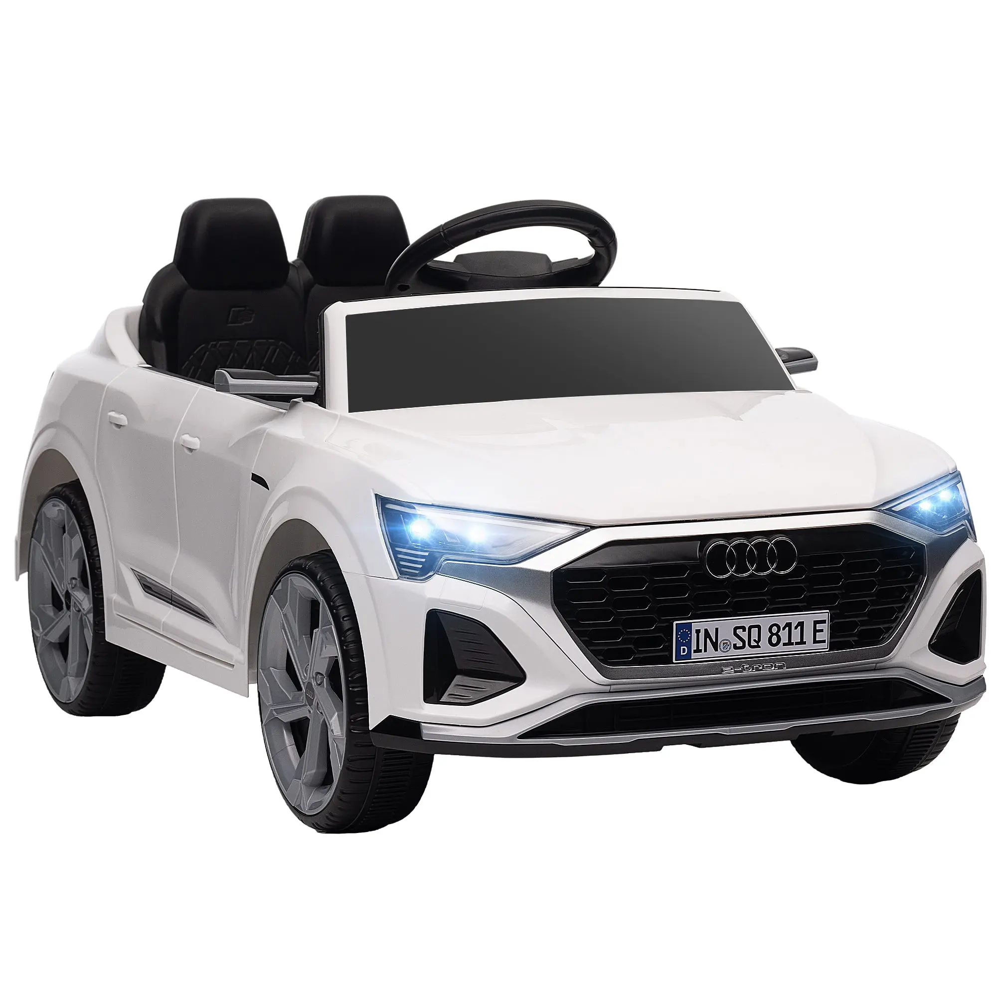 Kids Electric Car 12V Children's Car with 2.4G Remote Control, MP3 Music & Horn, Electric Vehicle with Headlight, 4 Sprung Wheels, 3-5 km/h, for 3-4 Years Kids, White