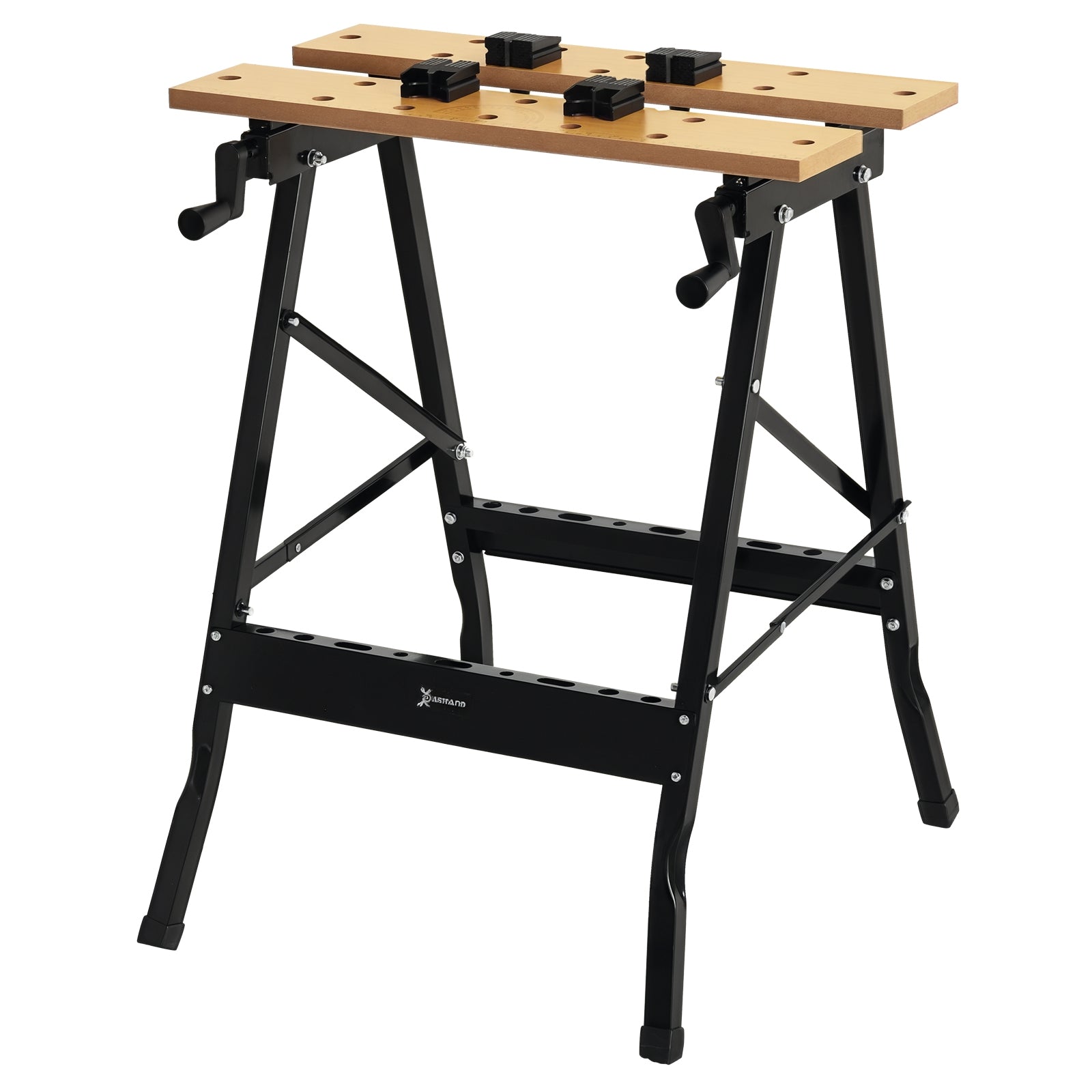 Table de travail pliante DURHAND, table portative avec 4 trous pour serre-joints, idéal pour la scie, utilisation domestique, menuiserie, fer, MDF, capacité de 70 kg, 56x62x75 cm, naturel noir