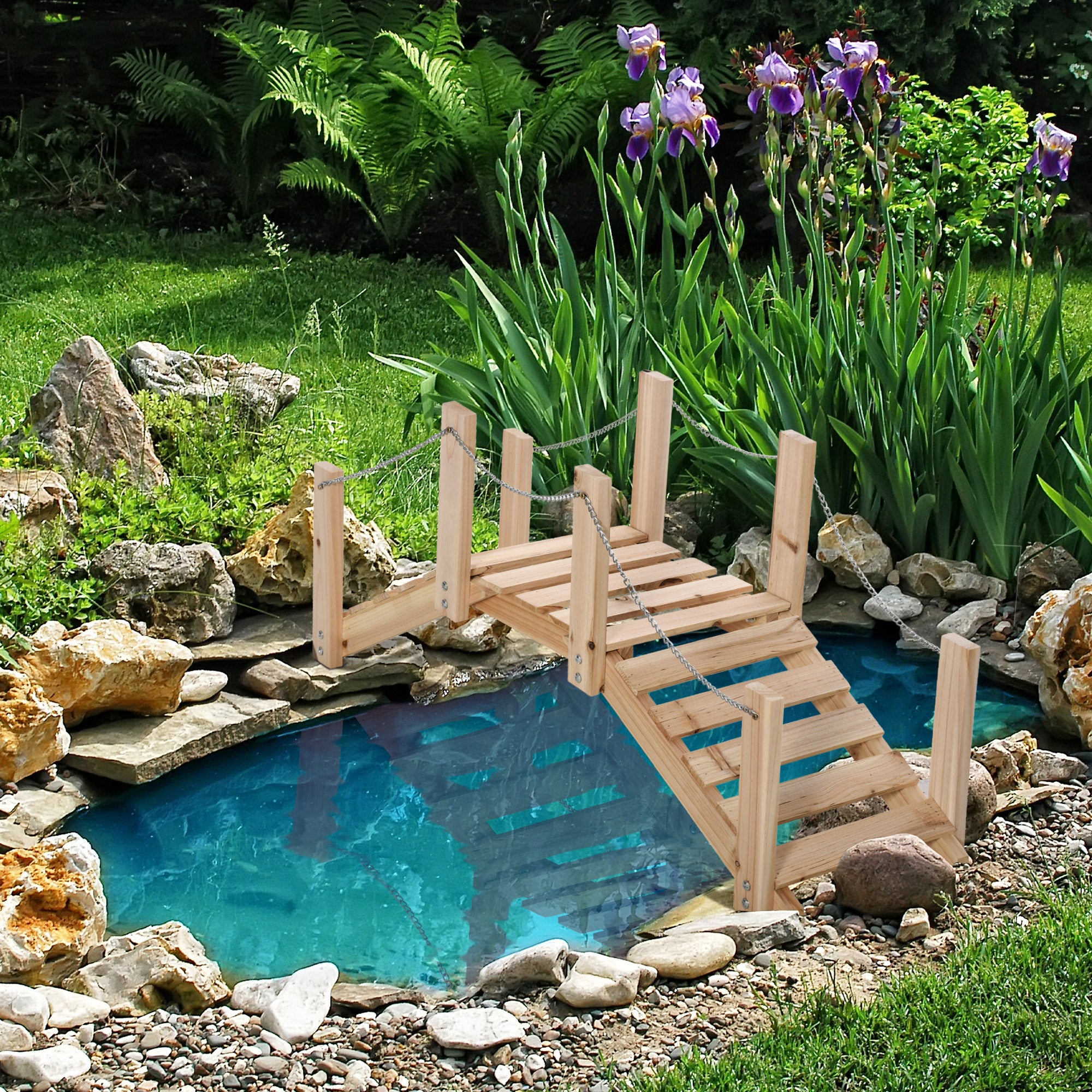 Outsunny Garten Holzbrücke - Teichbrücke - Holzbrücke - Gartendekoration Maße 100L x 32B x 48H cm - Tanne