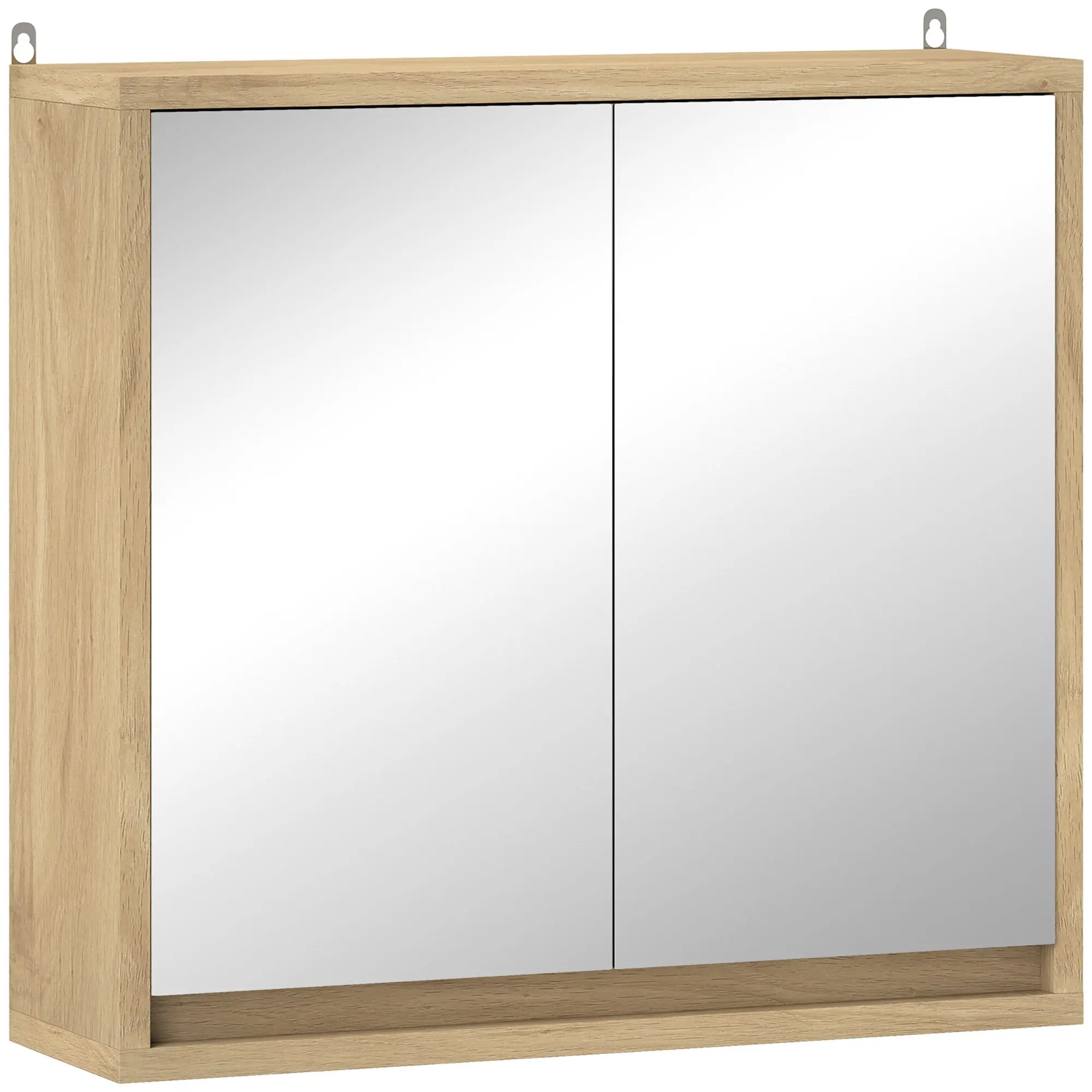 Bathroom Cabinet with Mirror with 2 Doors and Adjustable Shelf Hanging Bathroom Cabinet for Modern Style Bathroom 48x14.5x45 cm Natural Wood