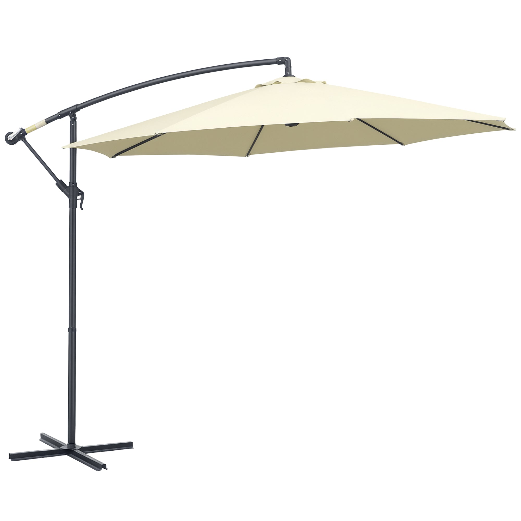 Garden Umbrella ?300x250 cm Offset Tilted Parasol with Crank Cross Base and 8 Metal Rods for Outdoor Terrace Balcony Beige