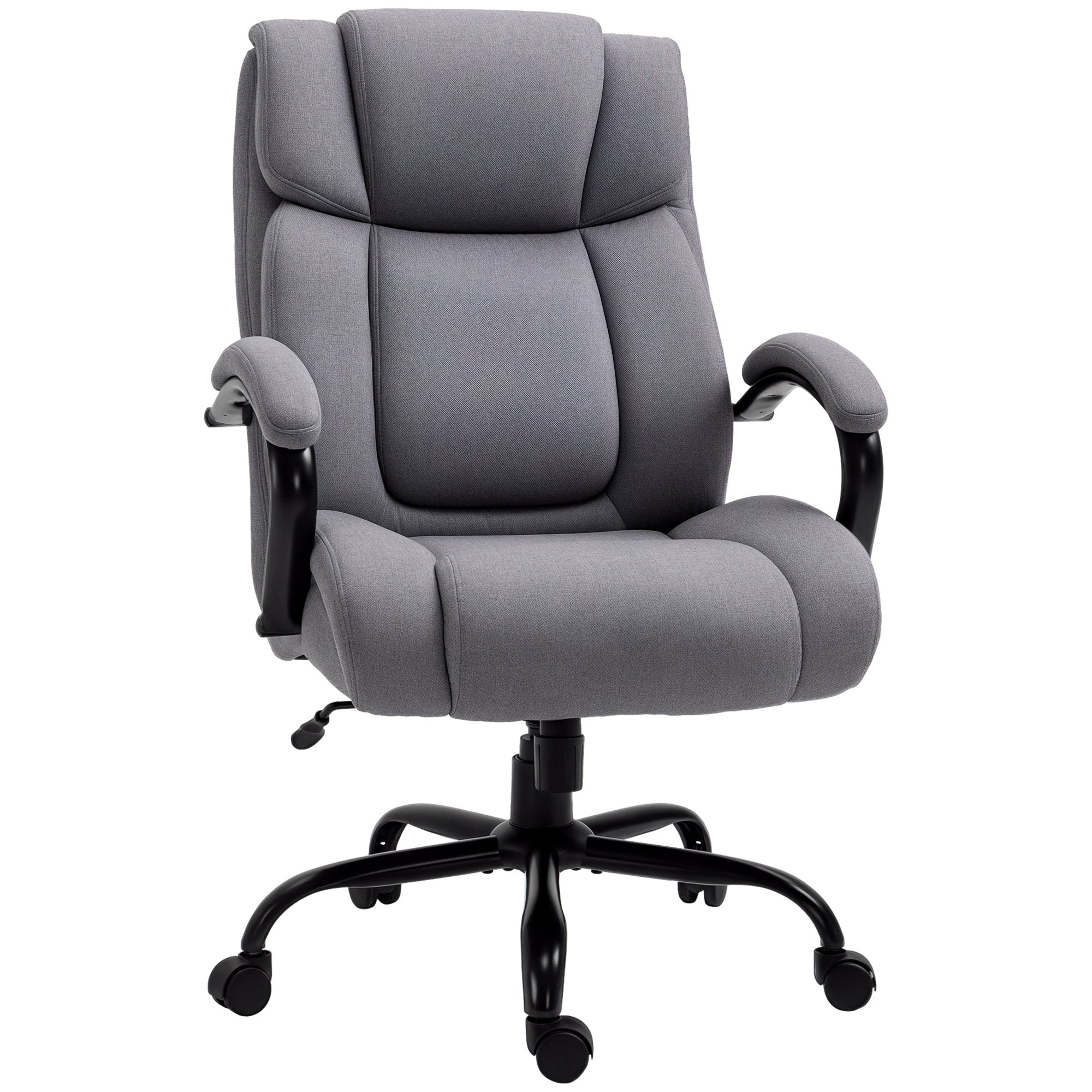 Vinsetto Toimistotuoli, Ergonominen Johtajatuoli, Verhoiltu Työtuoli Käsinojilla, Korkeussäädettävä Kääntyvä Tuoli Kallistustoiminnolla, Pellavakuosisena, Kestää jopa 220 kg, Vaalea harmaa