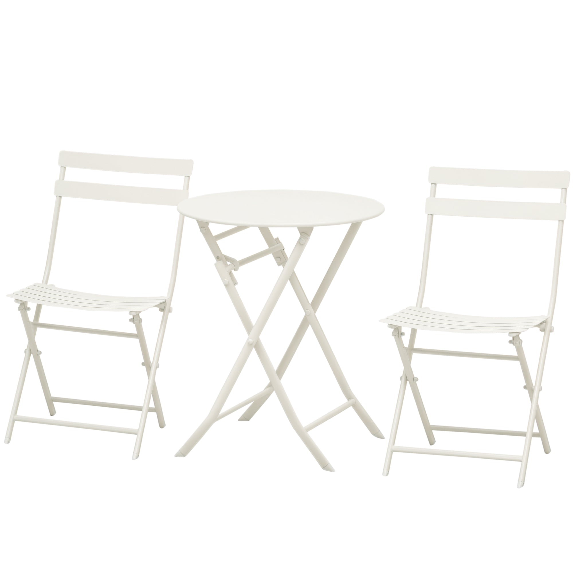 Outsunny Weißer Stahl Klapptisch mit Stühlen, 3-teiliges Set für Balkon, Terrasse, Außenbereich