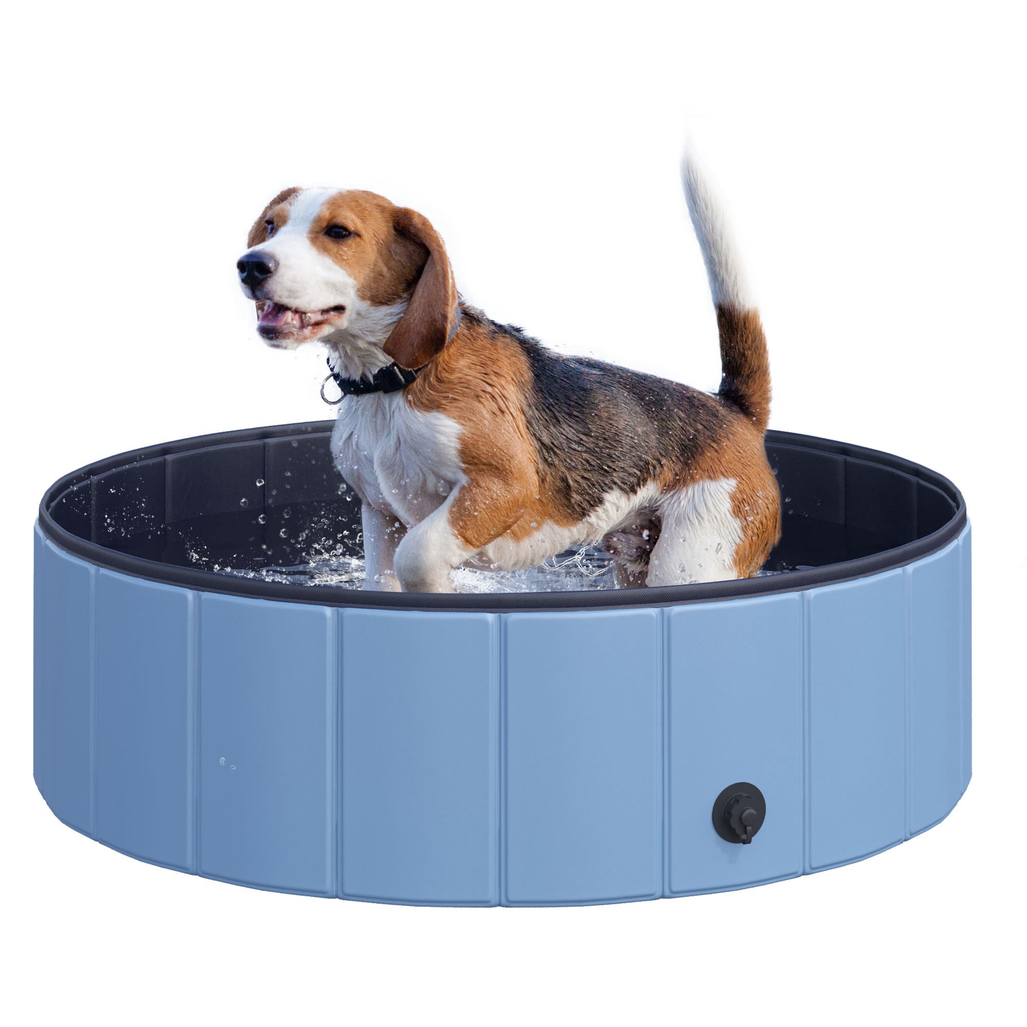 Foldable Dog Bath Tub Dog Pool Splash Pool Swimming Pool Water Basin for Dogs and Cats Plastic+Wood Blue ?100 x H30 cm
