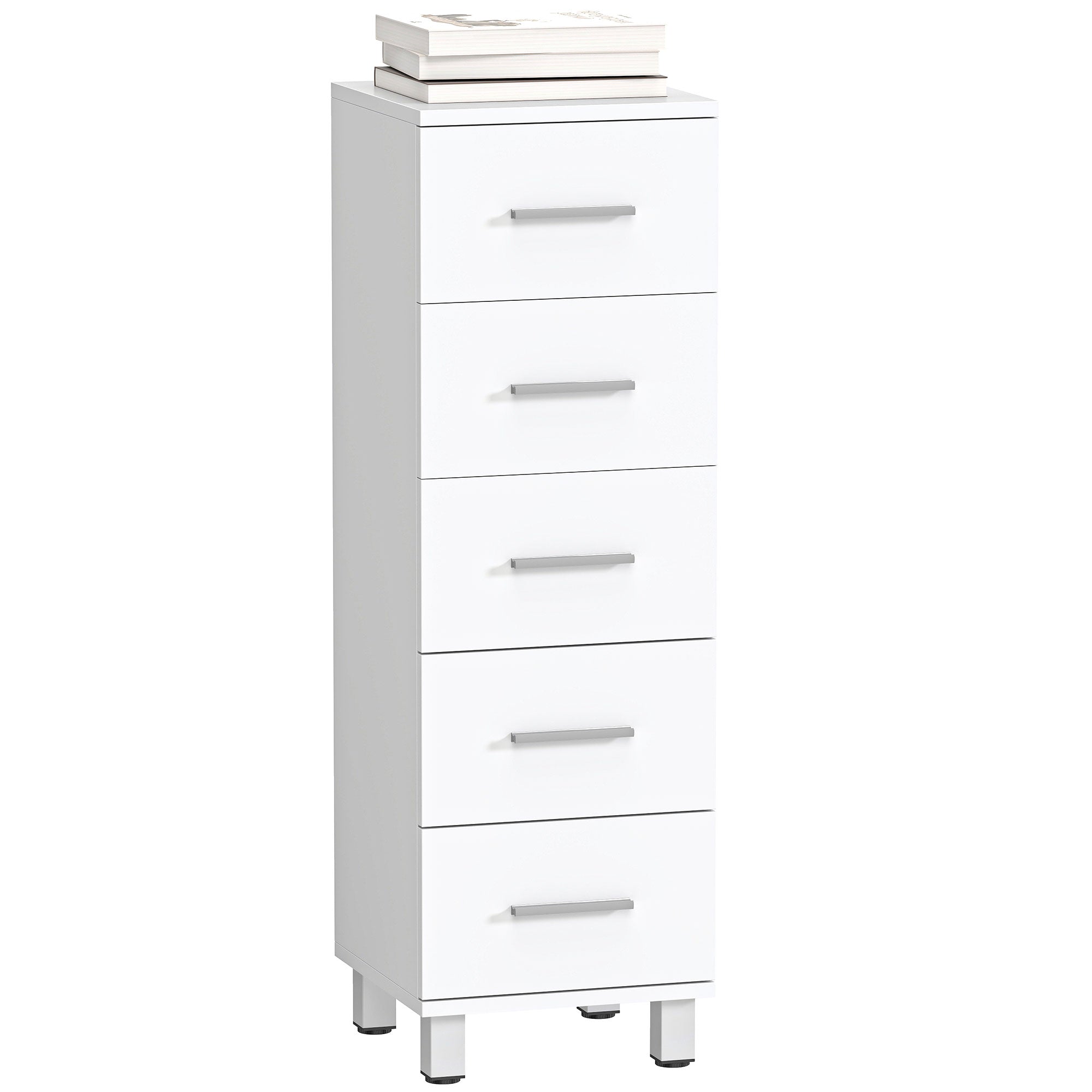 HOMCOM Commode 5 tiroirs, meuble de rangement étroit pour chambre, entrée ou salon, 30 x 30 x 95 cm, blanc